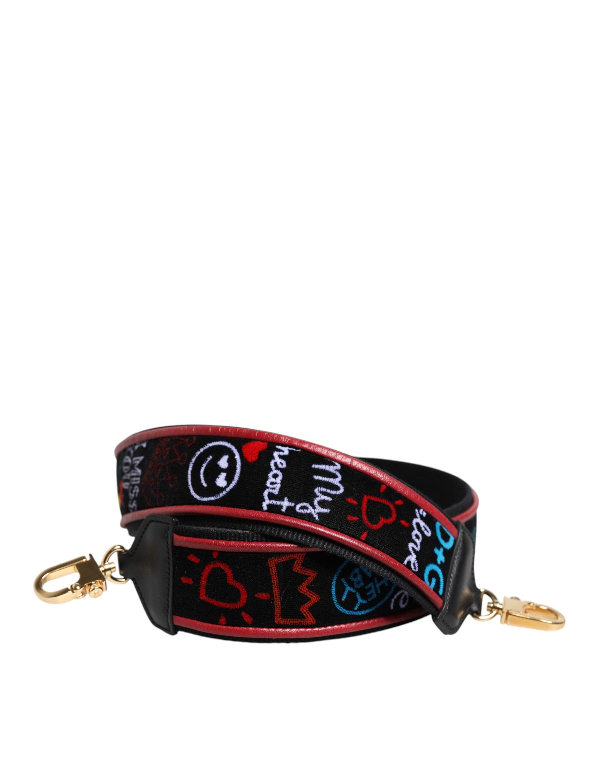 Black Cotton Printed Women Bag Accessory Shoulder Strap - ventzia