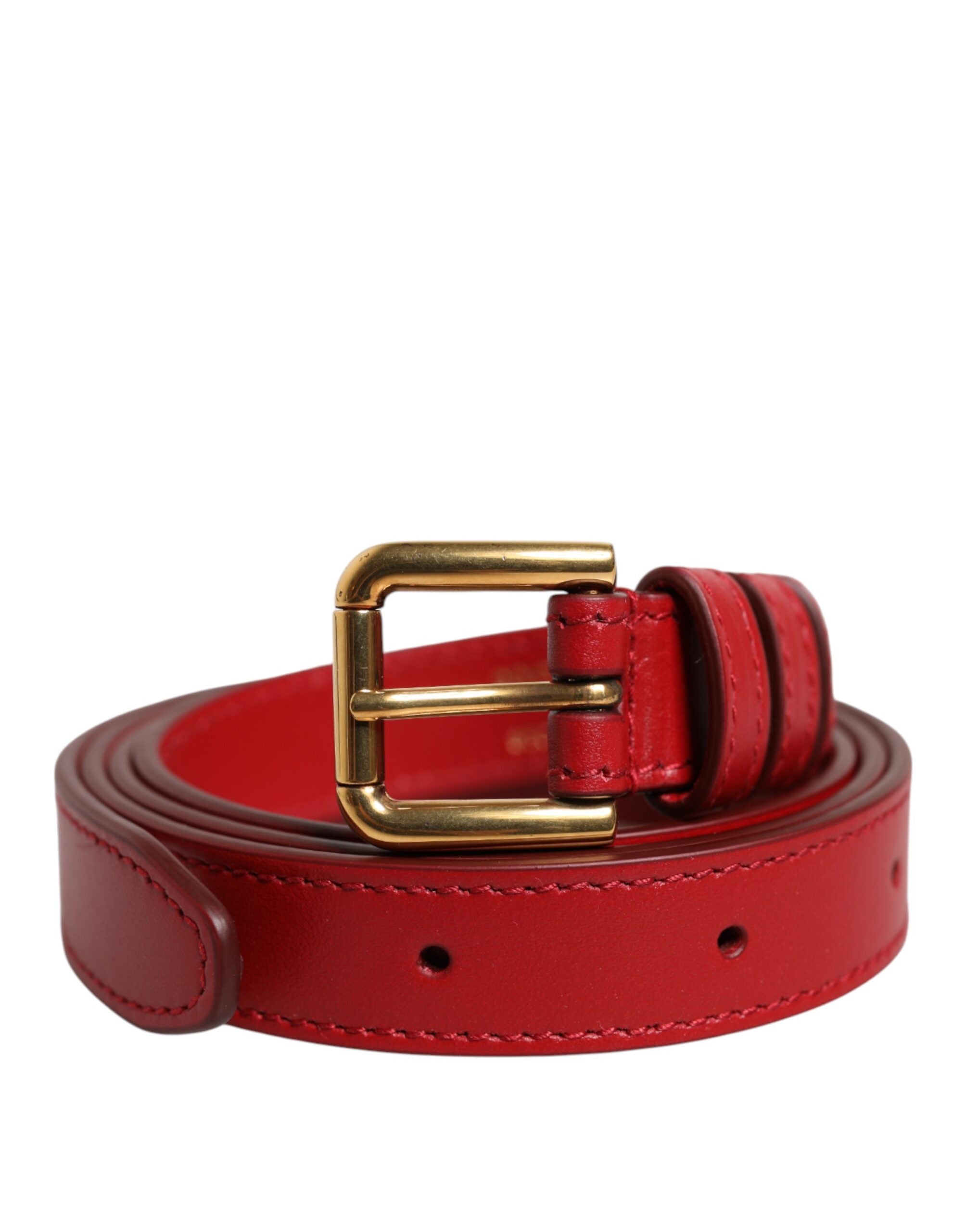Red Logo Engraved Metal Waist Buckle Belt - ventzia