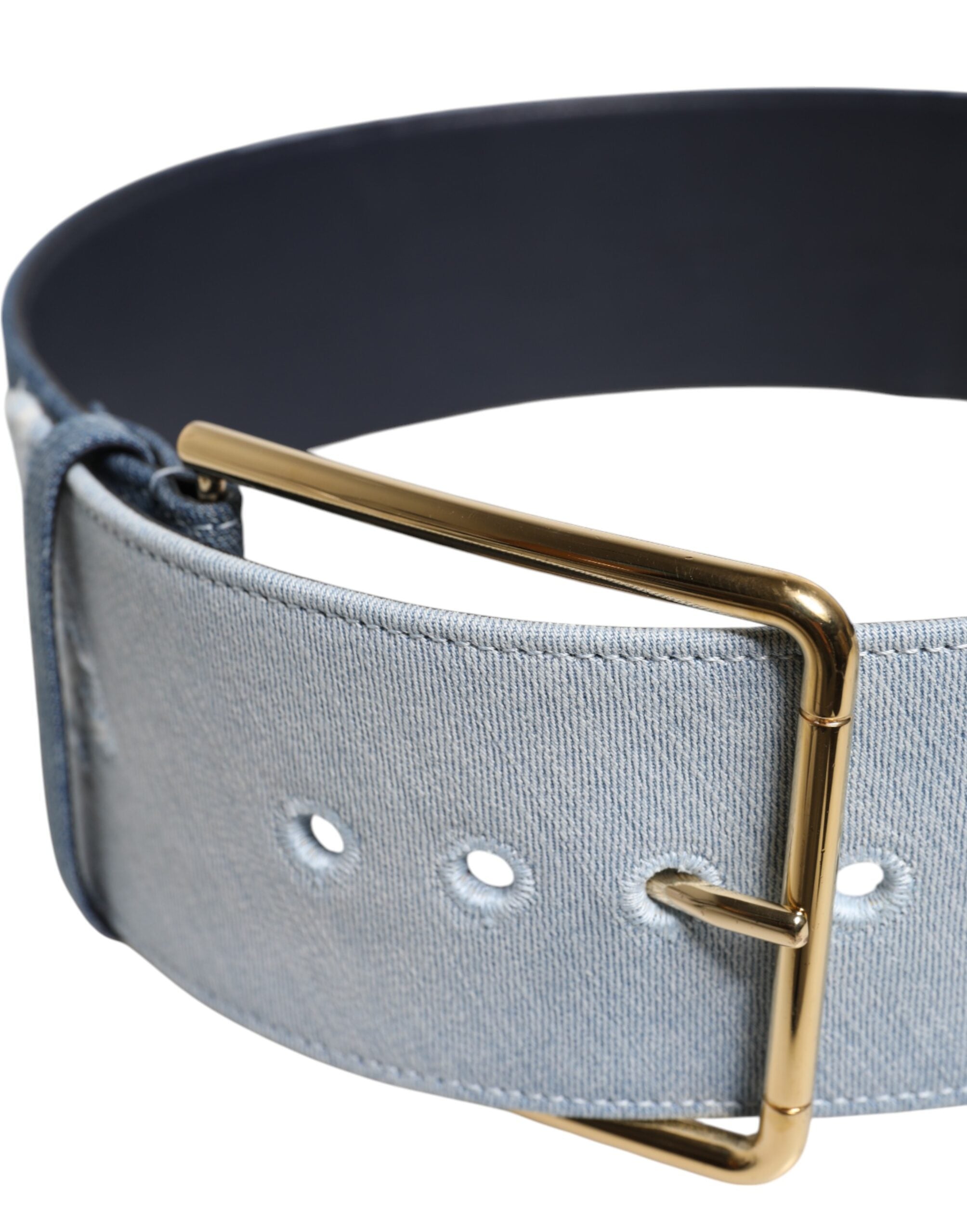 Two Tone Blue Denim Gold Metal Buckle Belt - ventzia