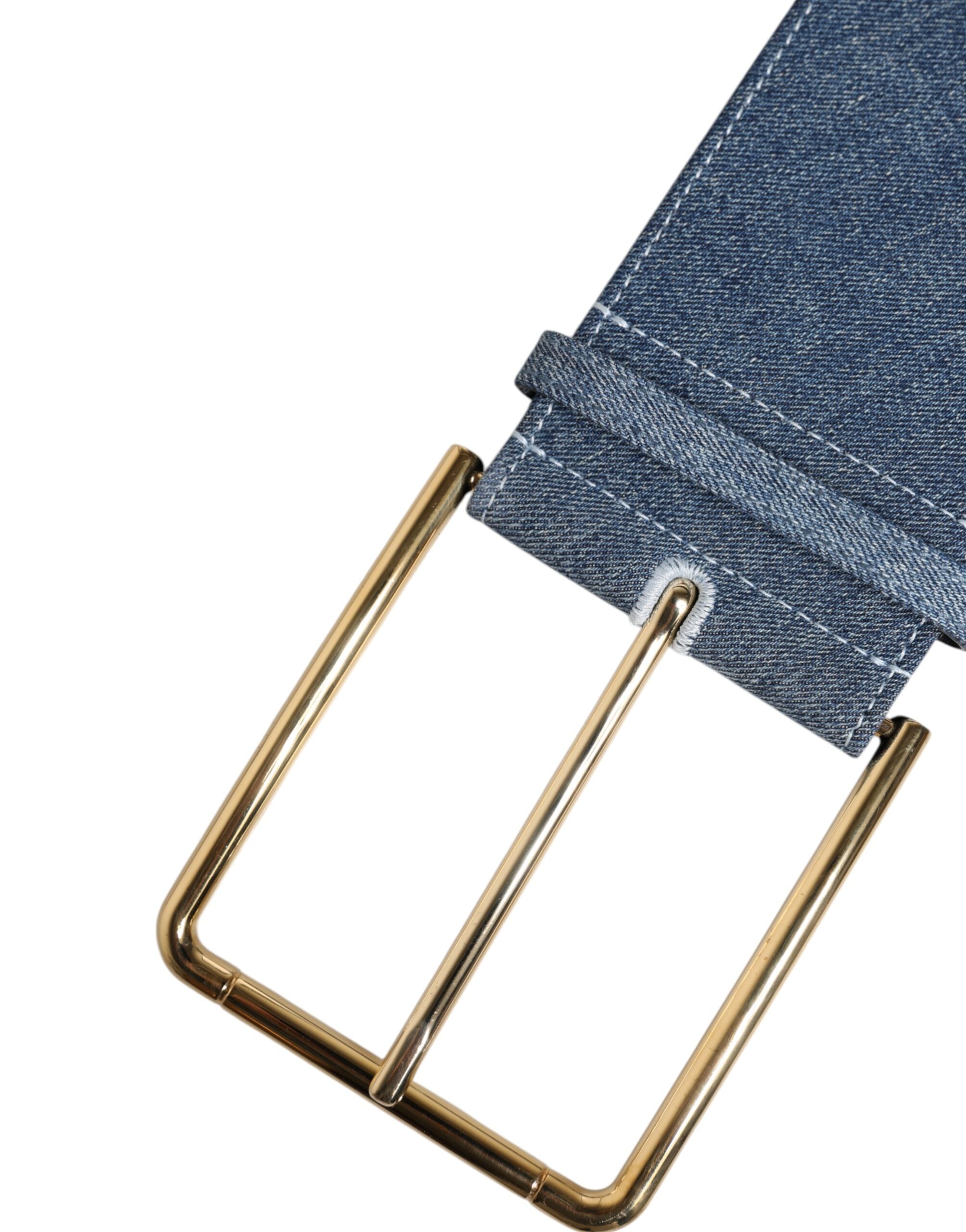 Two Tone Blue Denim Gold Metal Buckle Belt - ventzia