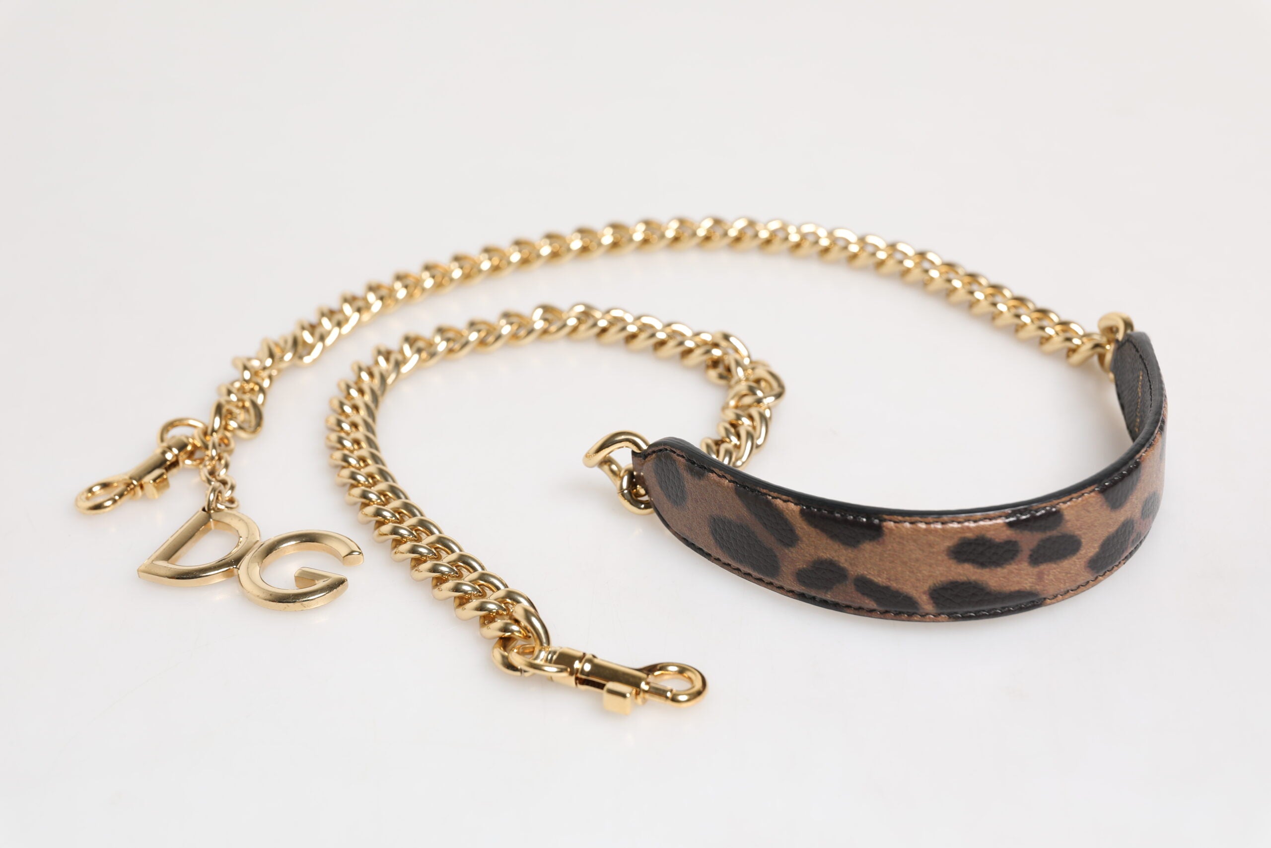 Brown Leopard Gold Brass Chain Accessory Shoulder Strap - ventzia
