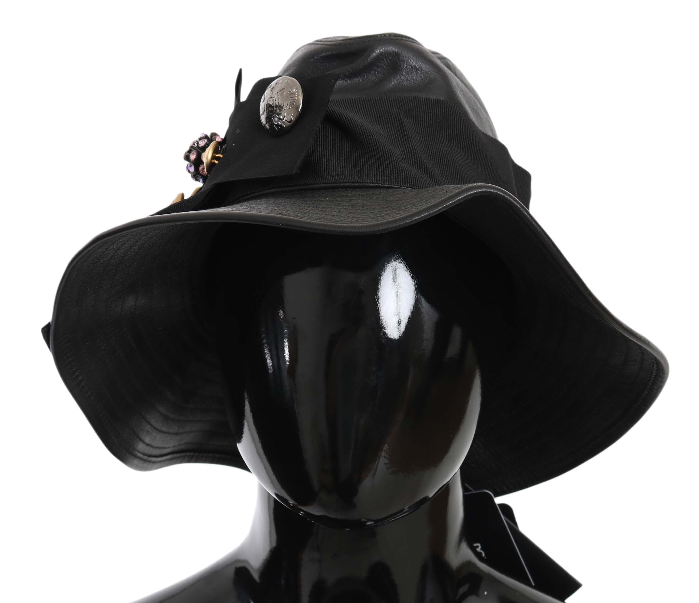 Elegant Black Leather Cloche Cap - ventzia