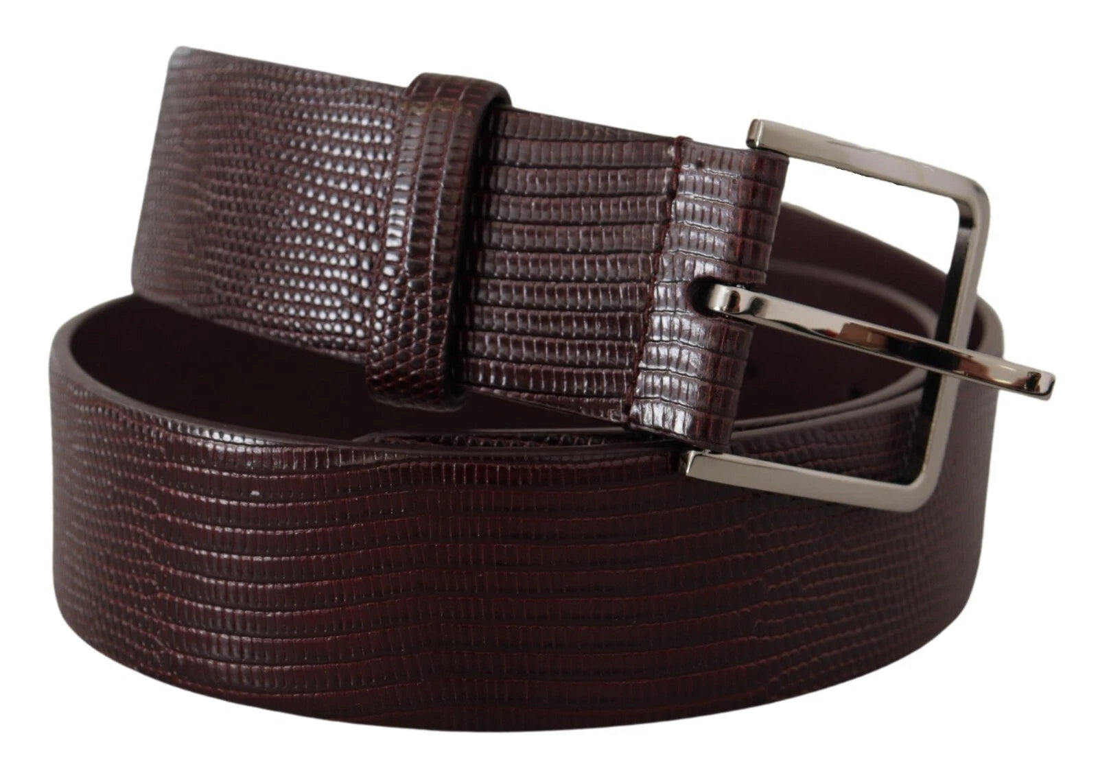 Dark Brown Calf Leather Silver Logo Metal Buckle Belt - ventzia