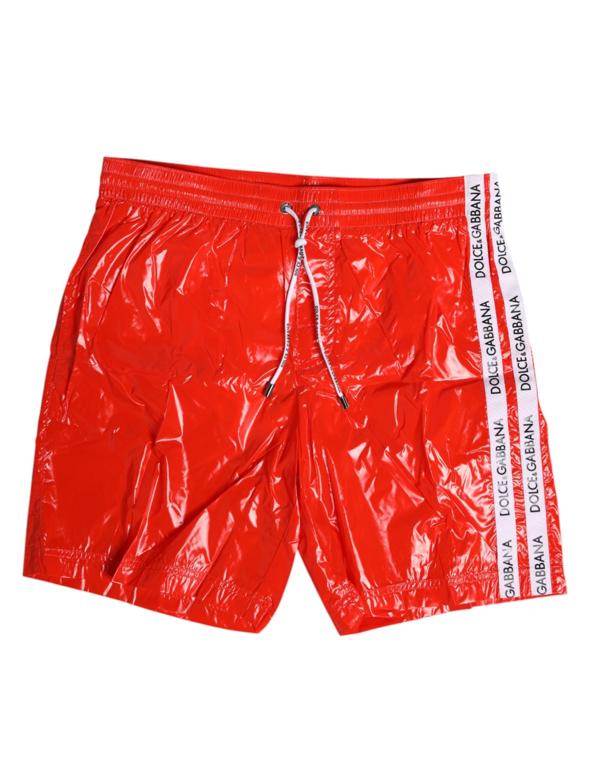 Red Nylon Drawstring Beachwear Shorts Swimwear - ventzia