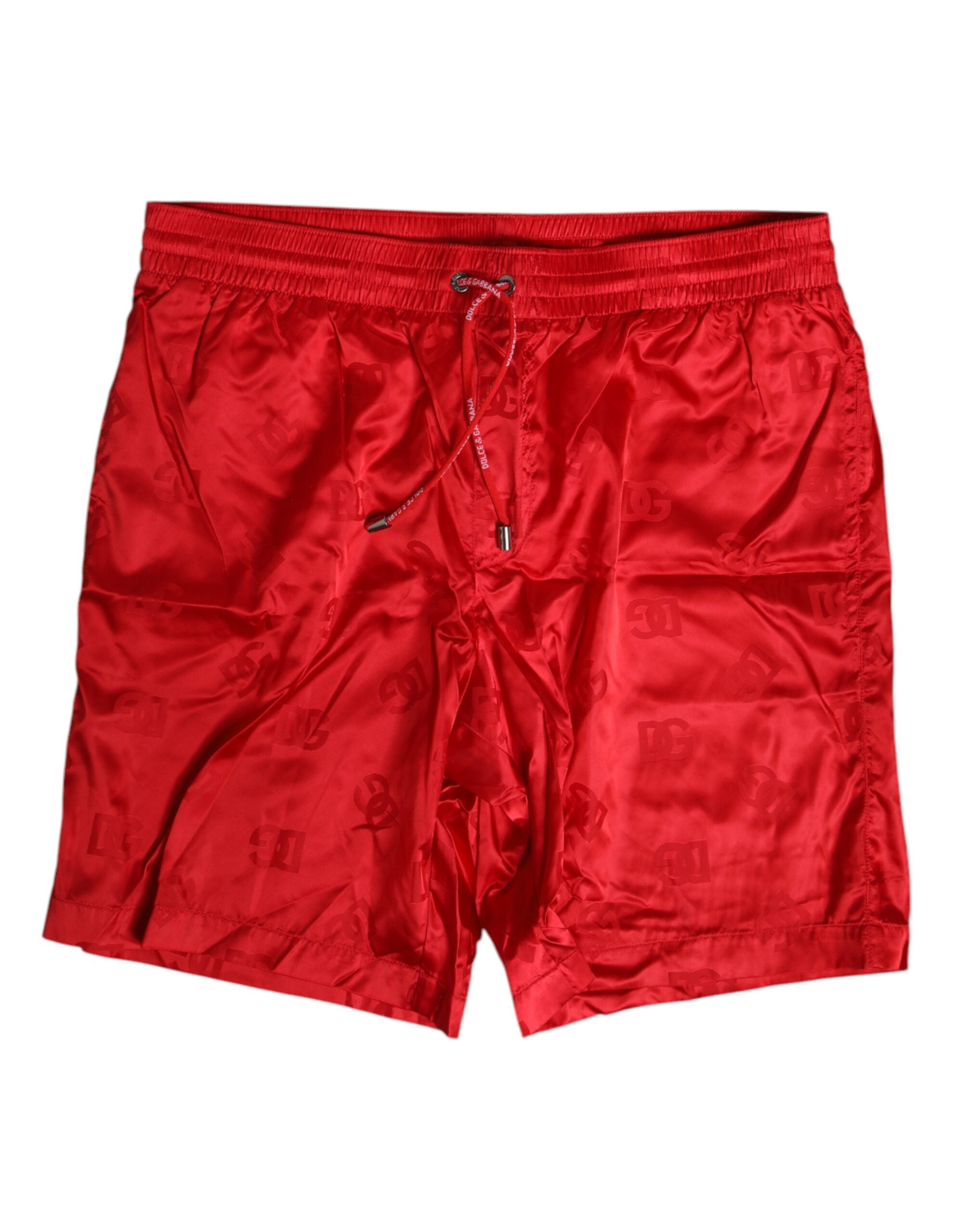 Red Nylon Drawstring Beachwear Shorts Swimwear - ventzia