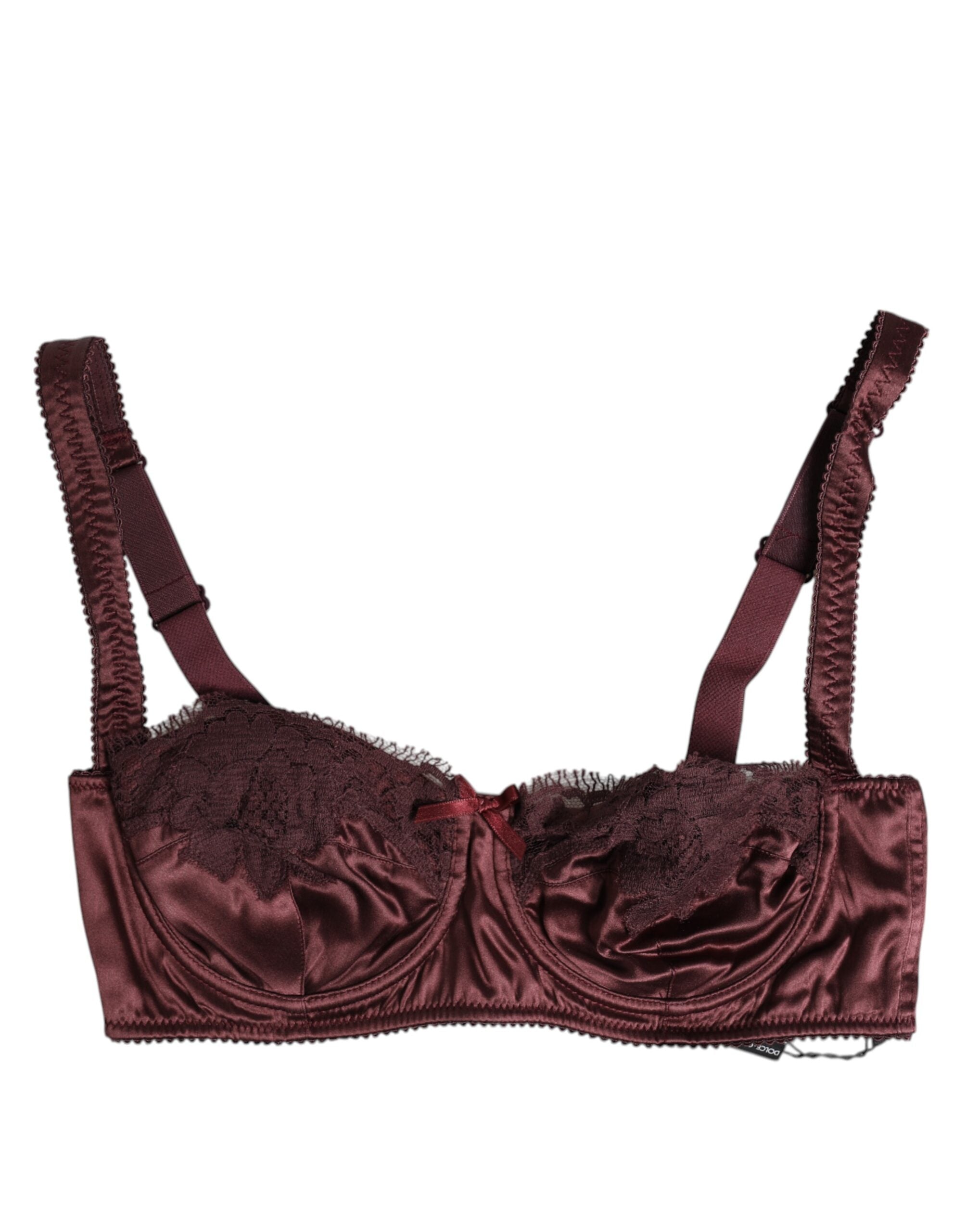 Burgundy Silk Underwired Balconette Bra Underwear - ventzia
