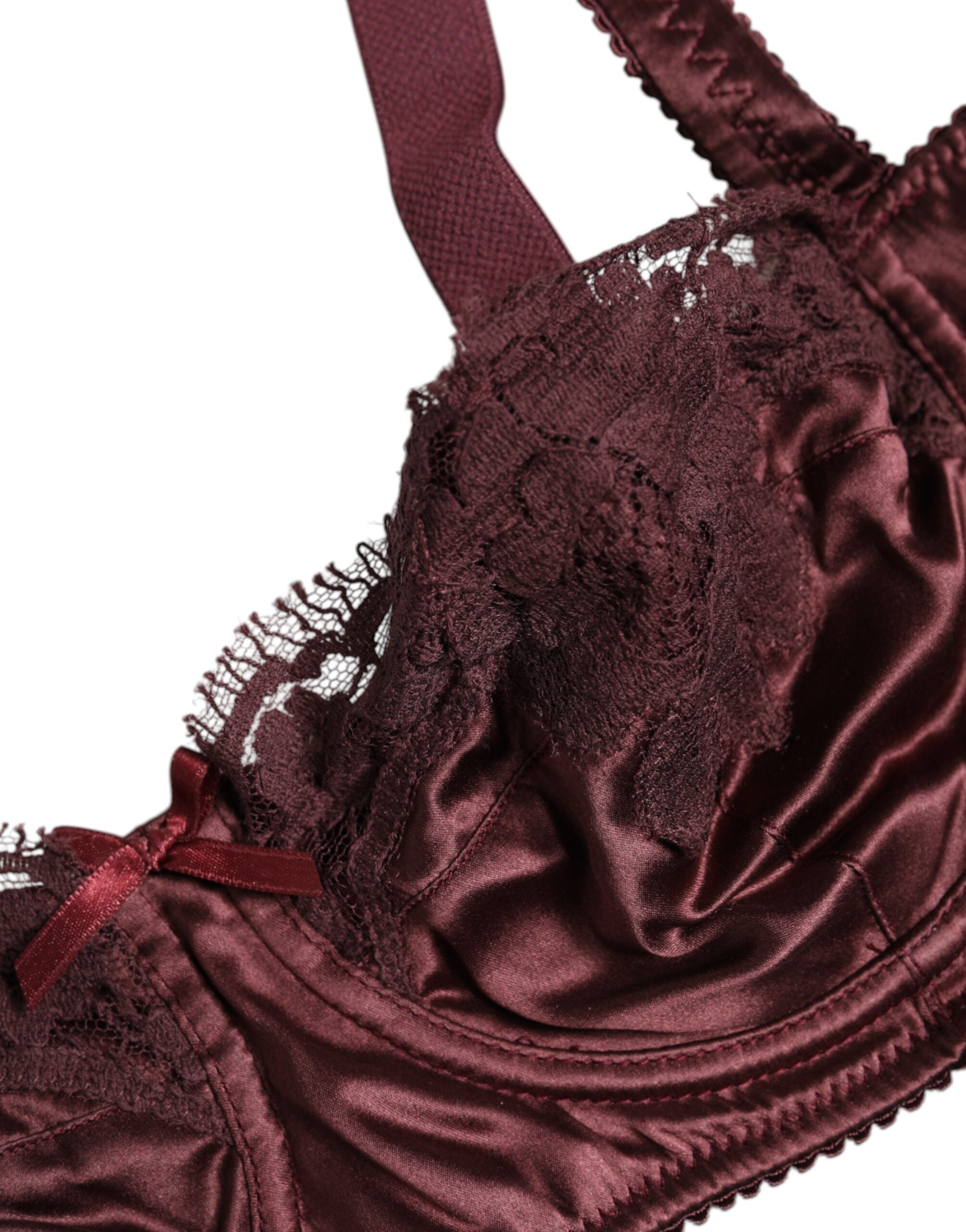 Burgundy Silk Underwired Balconette Bra Underwear - ventzia