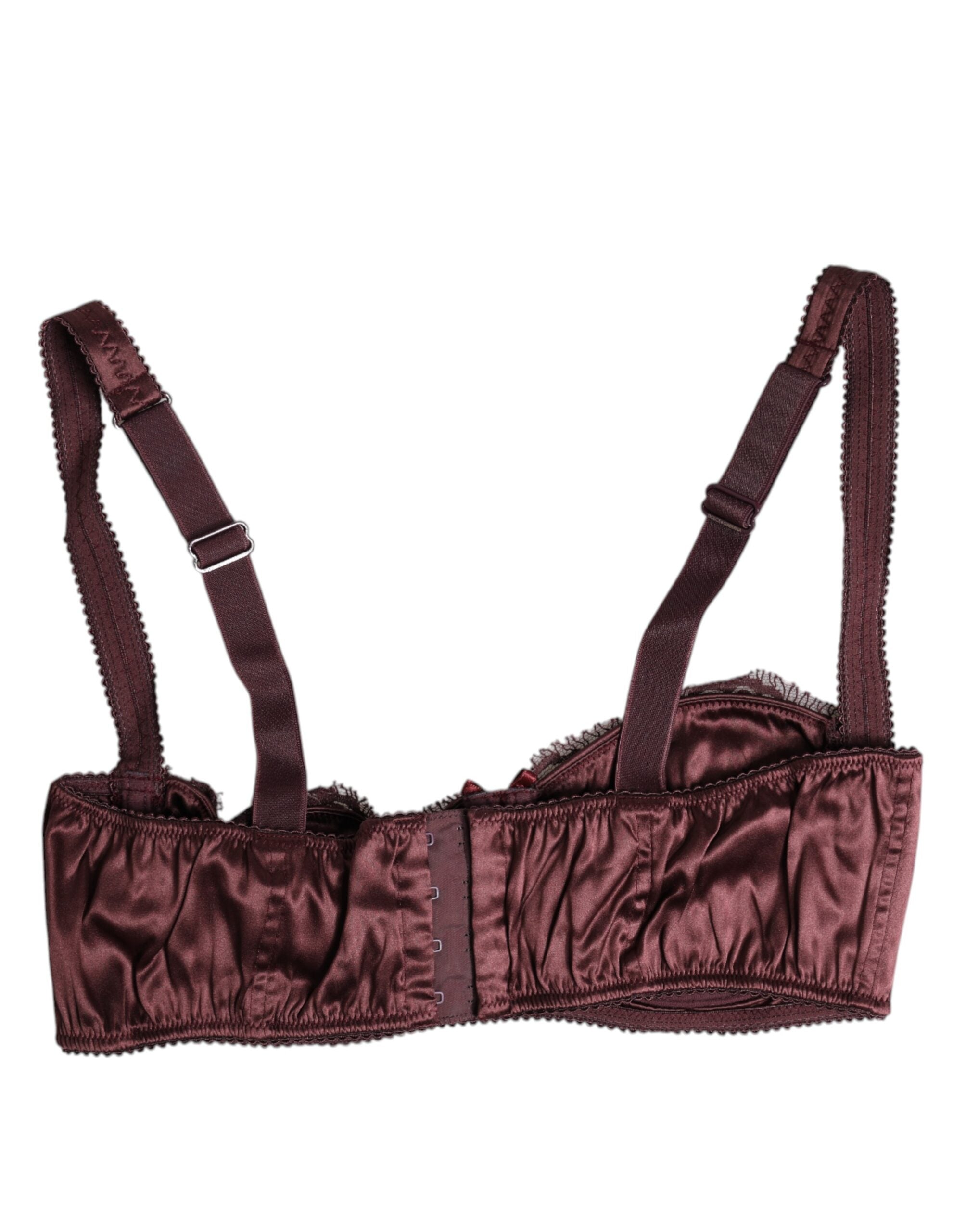 Burgundy Silk Underwired Balconette Bra Underwear - ventzia