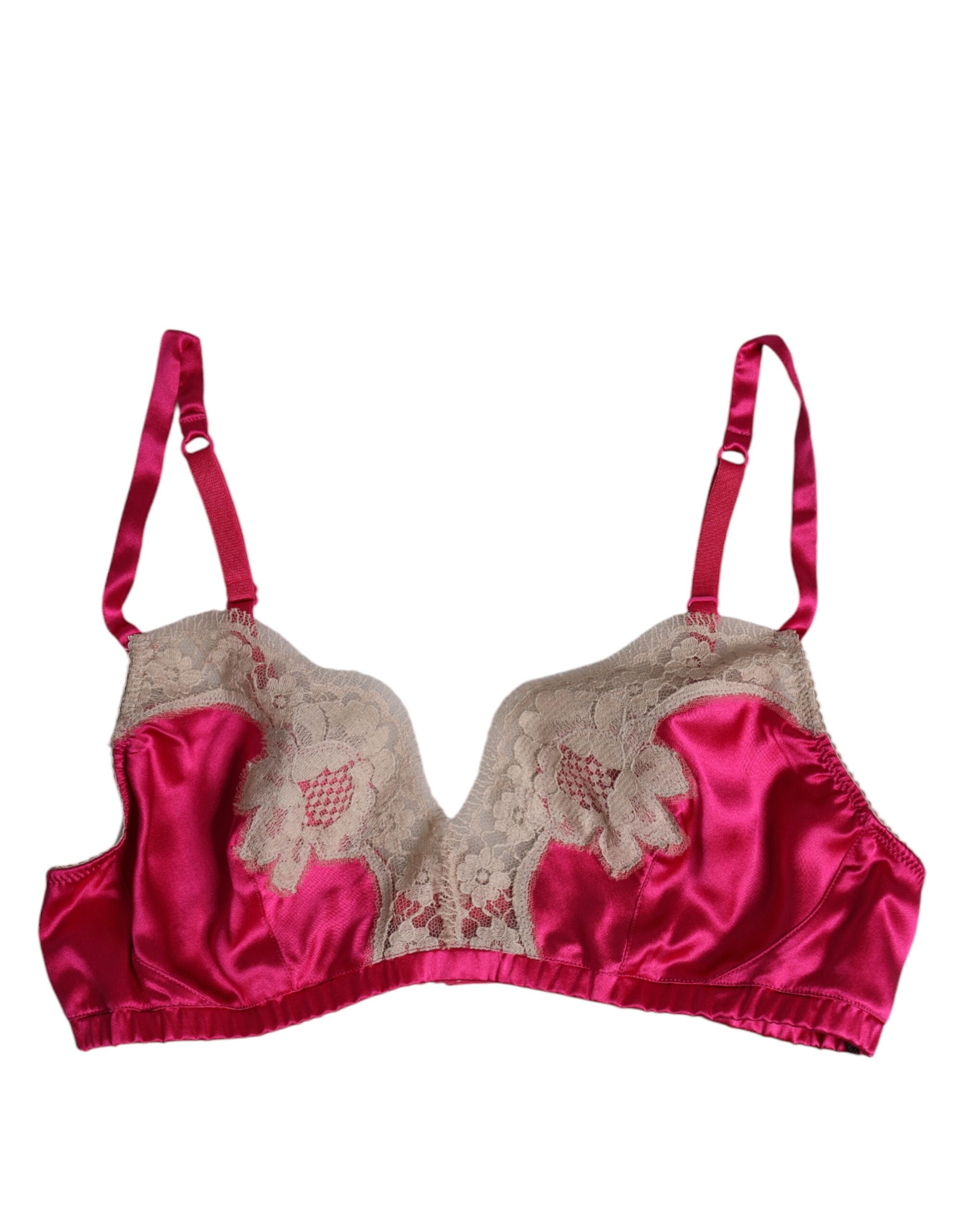 Magenta Floral Lace Silk Non Wire Bra Underwear - ventzia