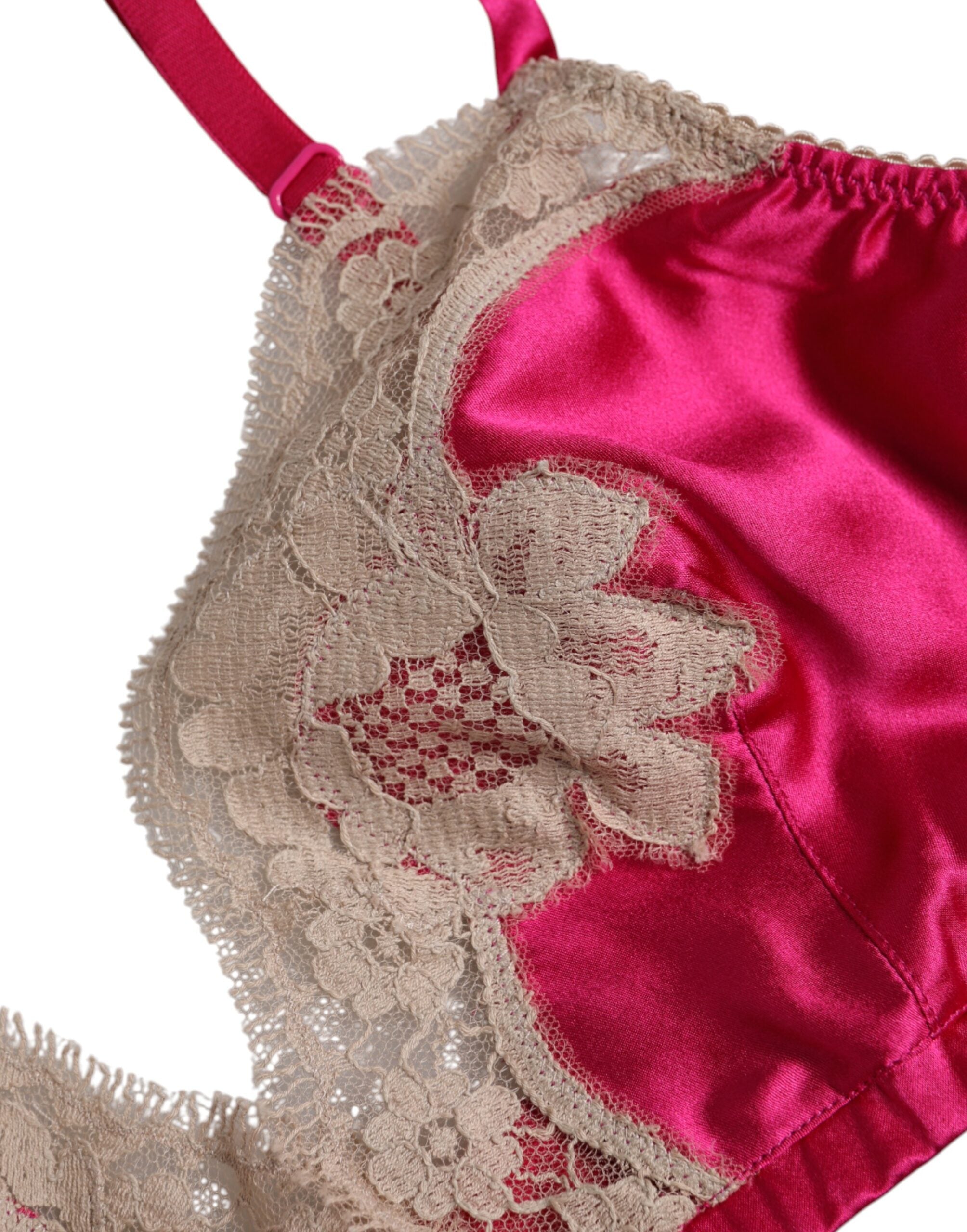 Magenta Floral Lace Silk Non Wire Bra Underwear - ventzia