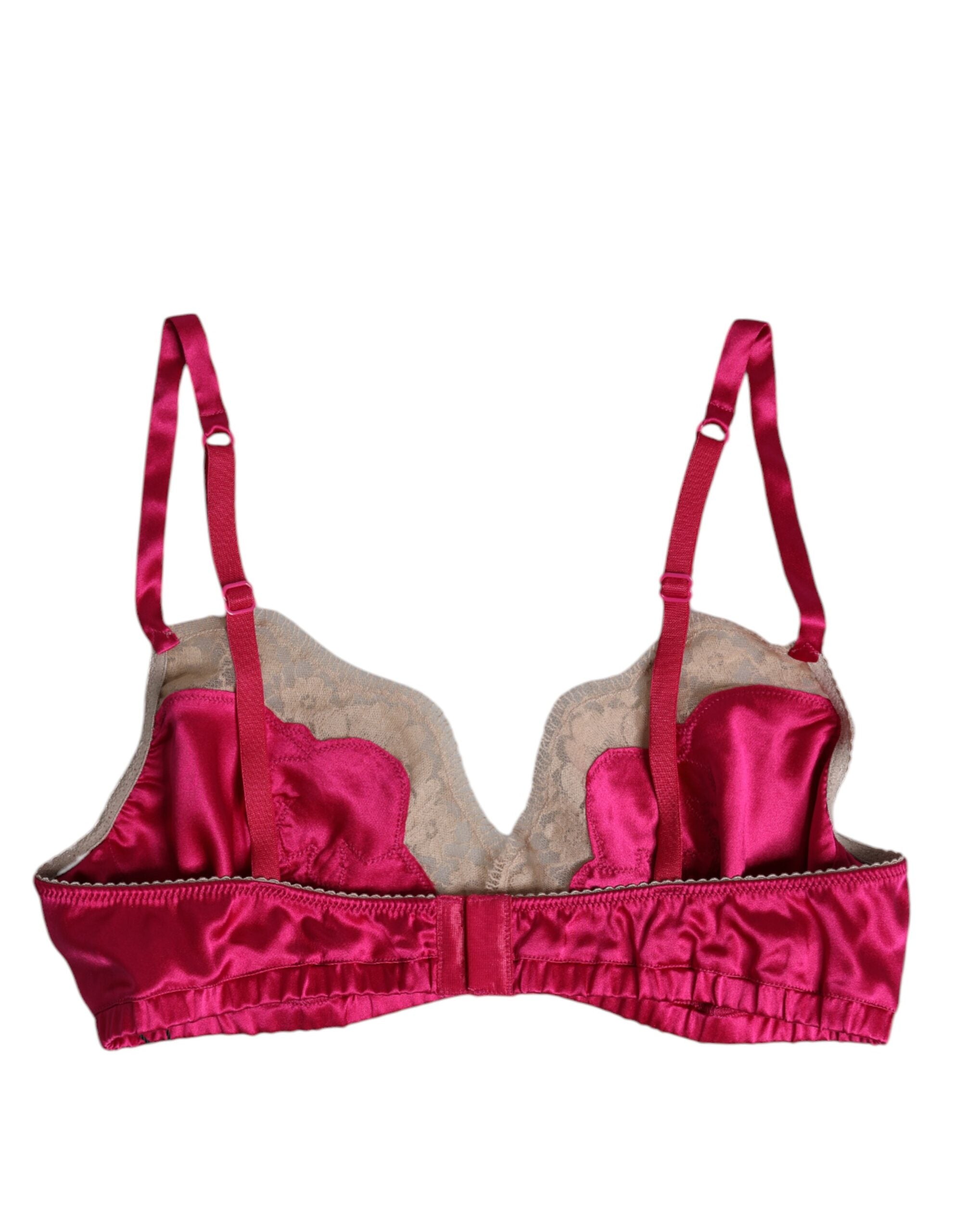 Magenta Floral Lace Silk Non Wire Bra Underwear - ventzia