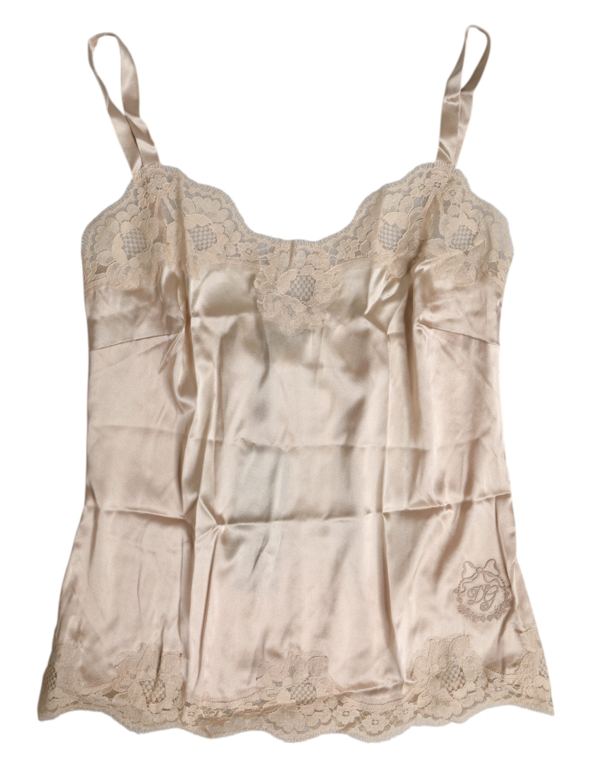 Beige Lace Silk Satin Tank Lingerie Underwear - ventzia