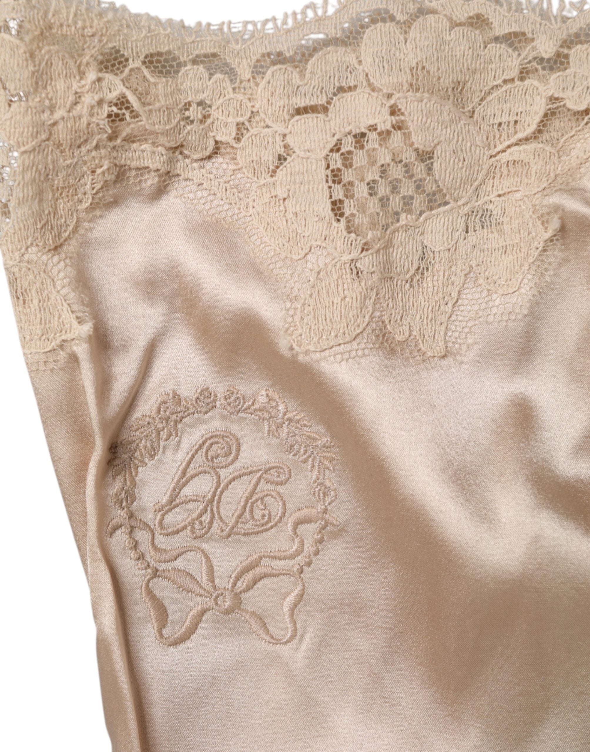 Beige Lace Silk Satin Tank Lingerie Underwear - ventzia