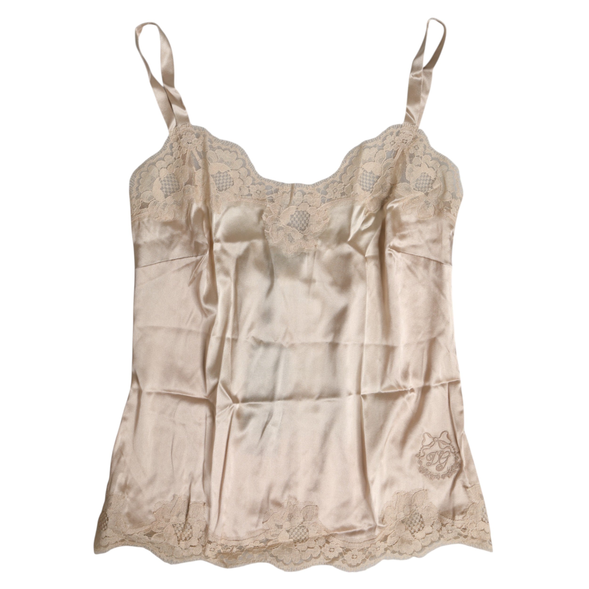 Beige Lace Silk Satin Tank Lingerie Underwear - ventzia