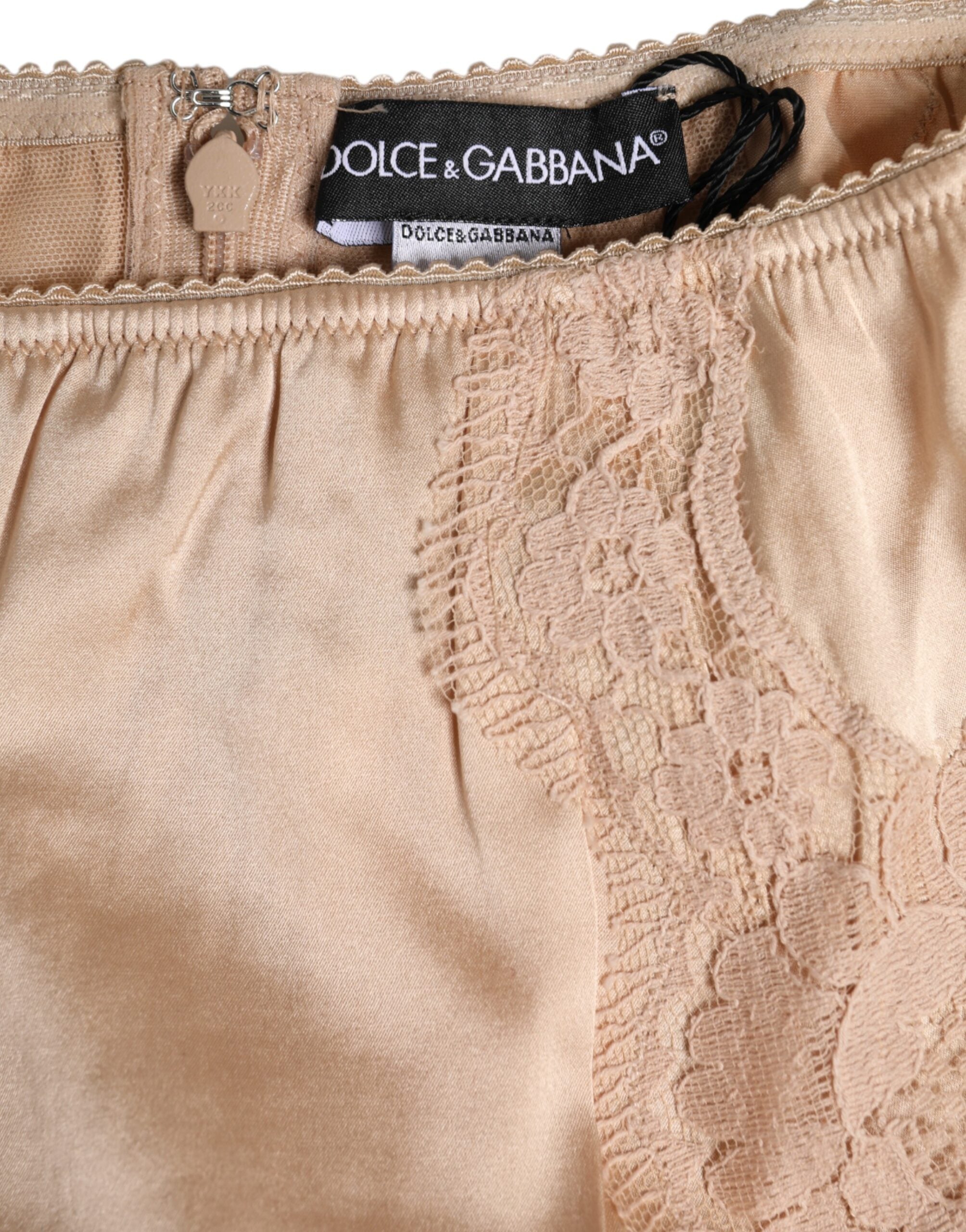 Beige Silk Lace High Waist Bikini Panty Underwear - ventzia