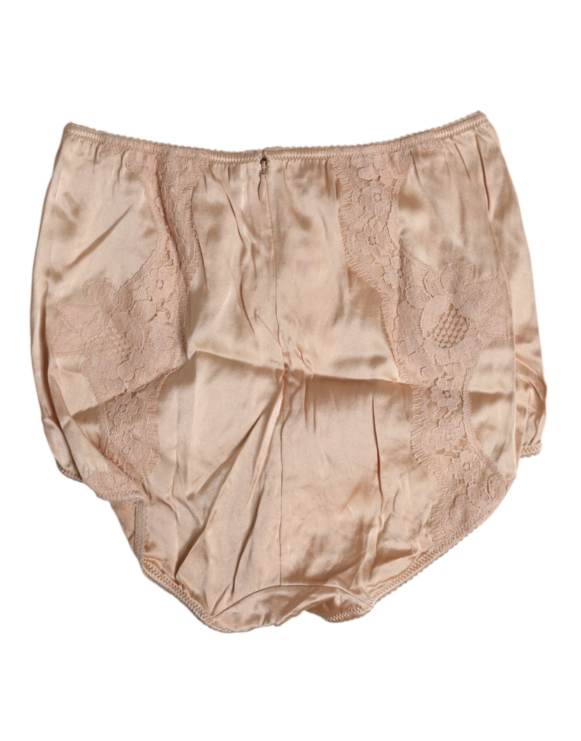 Beige Silk Lace High Waist Bikini Panty Underwear - ventzia