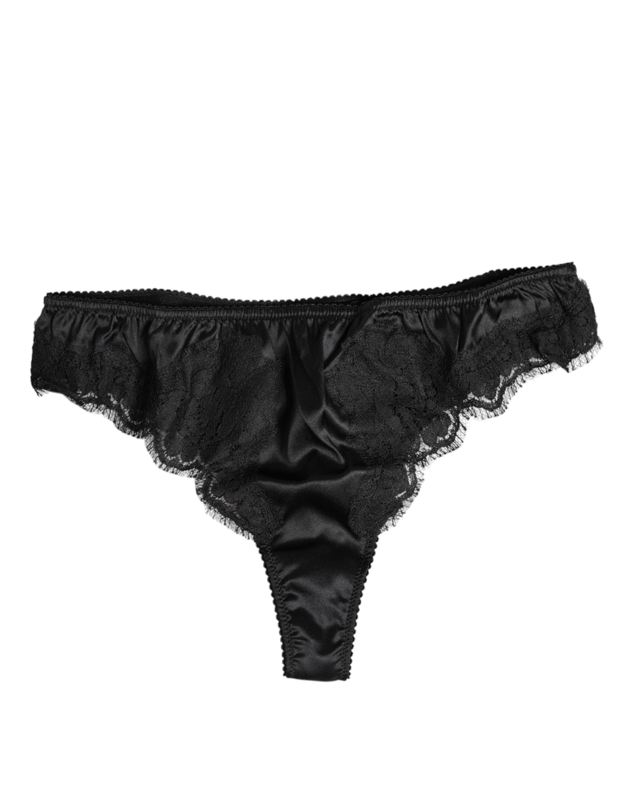 Black Silk Lace Stretch Bikini Panty Underwear - ventzia