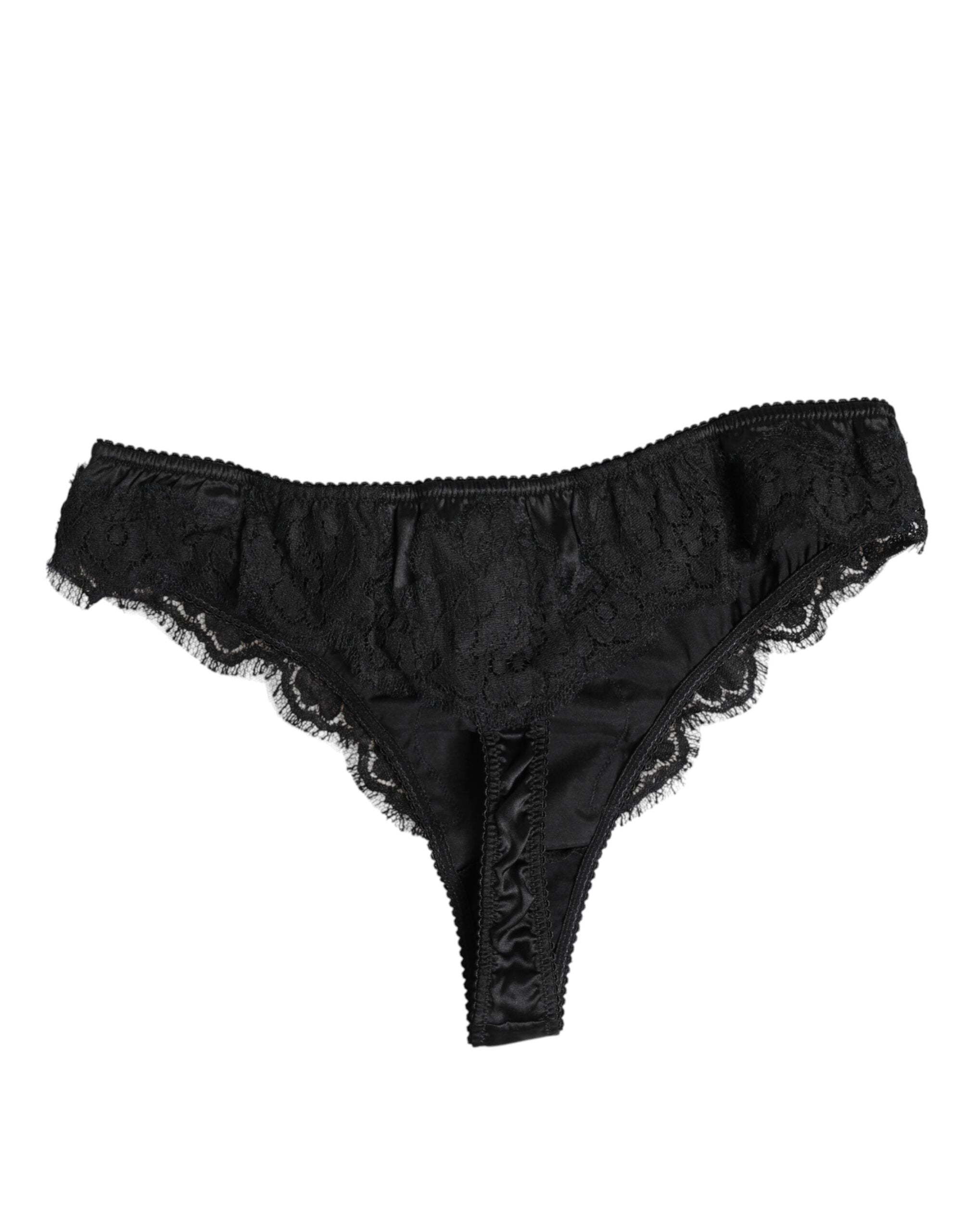 Black Silk Lace Stretch Bikini Panty Underwear - ventzia