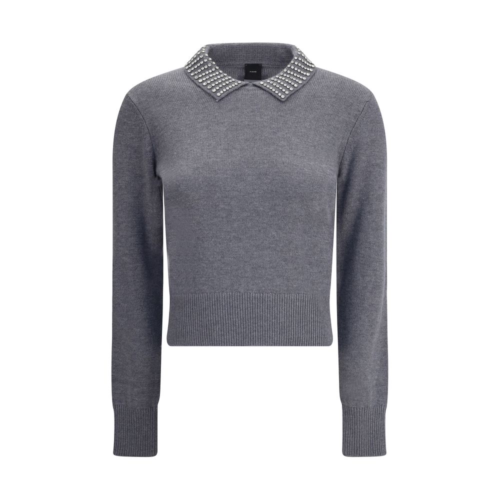 Rhinestone-decorated collar Sweater - ventzia