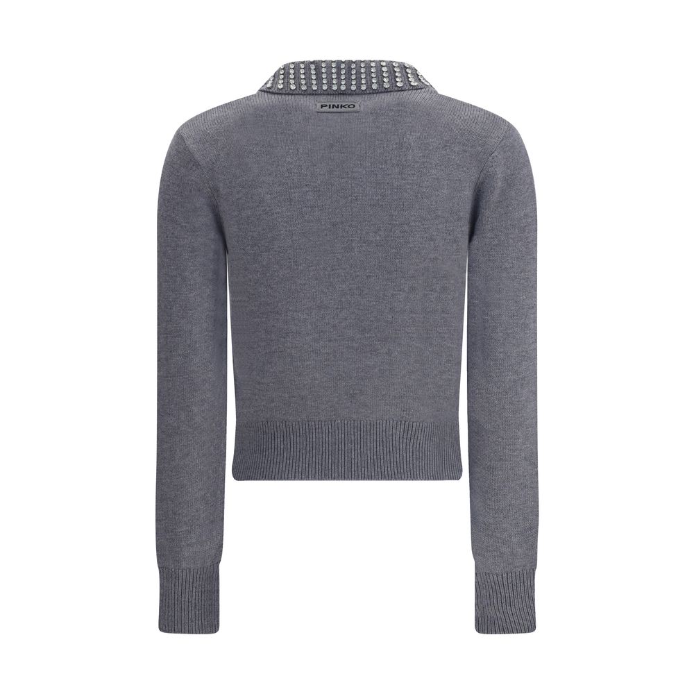 Rhinestone-decorated collar Sweater - ventzia