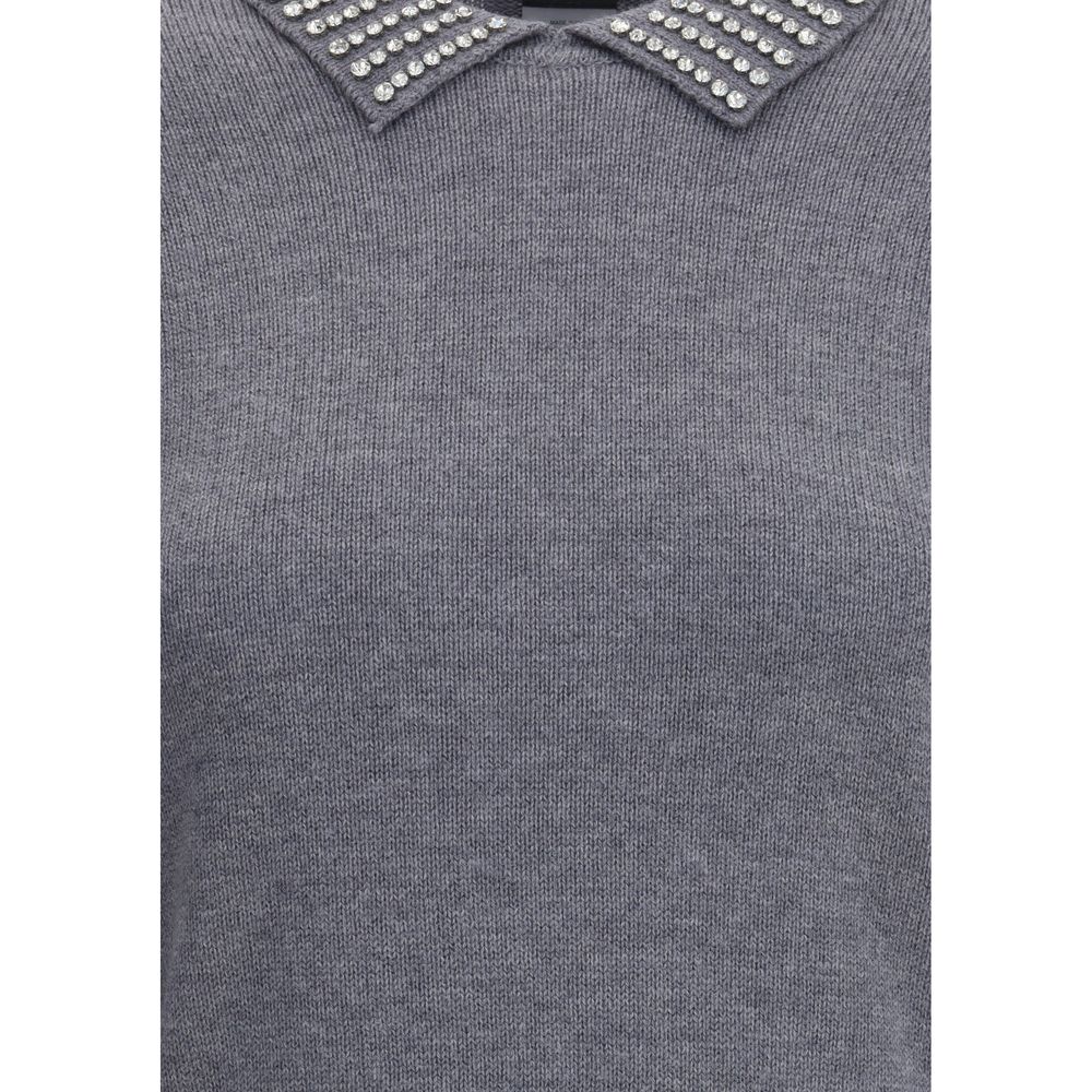 Rhinestone-decorated collar Sweater - ventzia