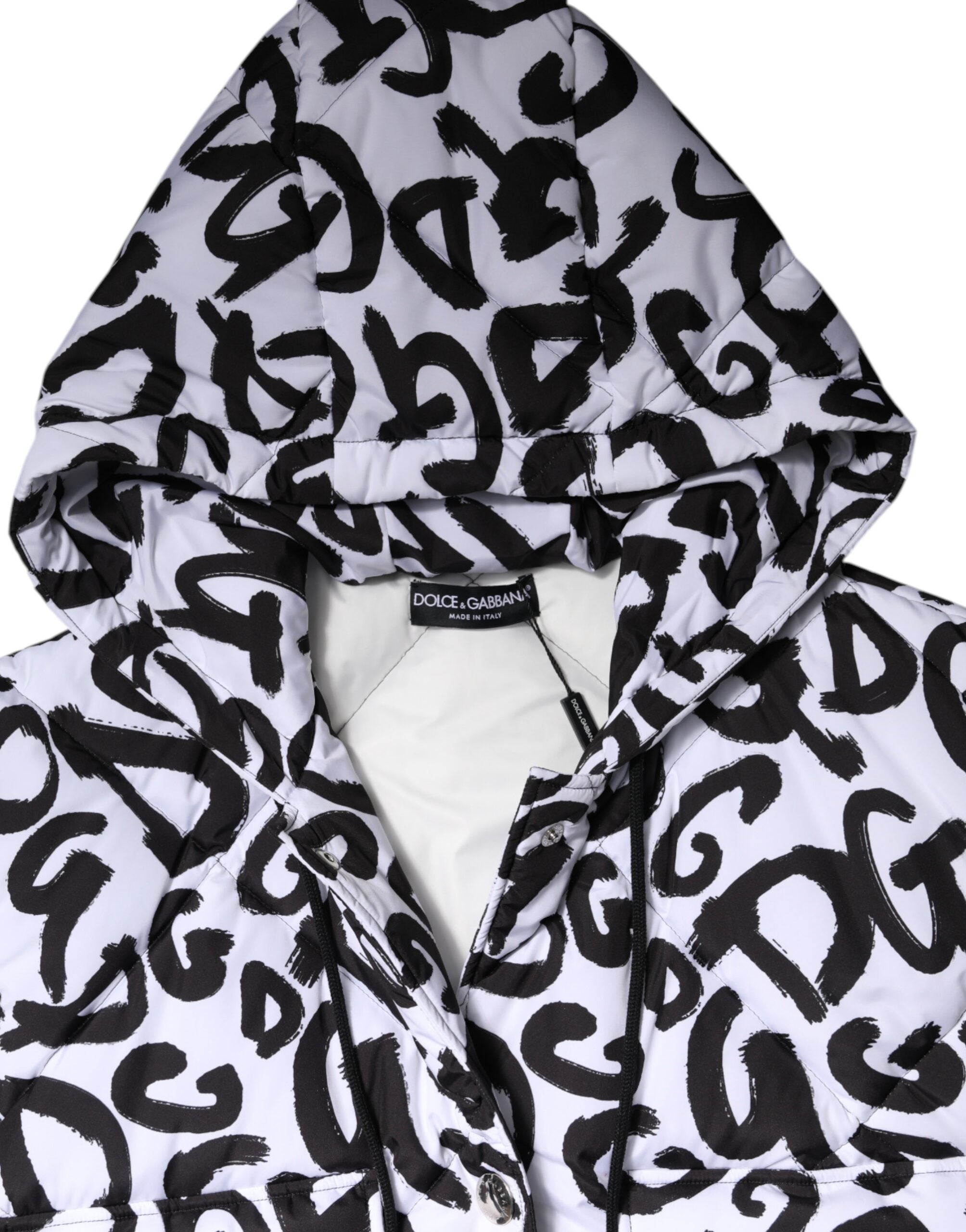 White DG Mania Hooded Sleeveless Puffer Jacket - ventzia