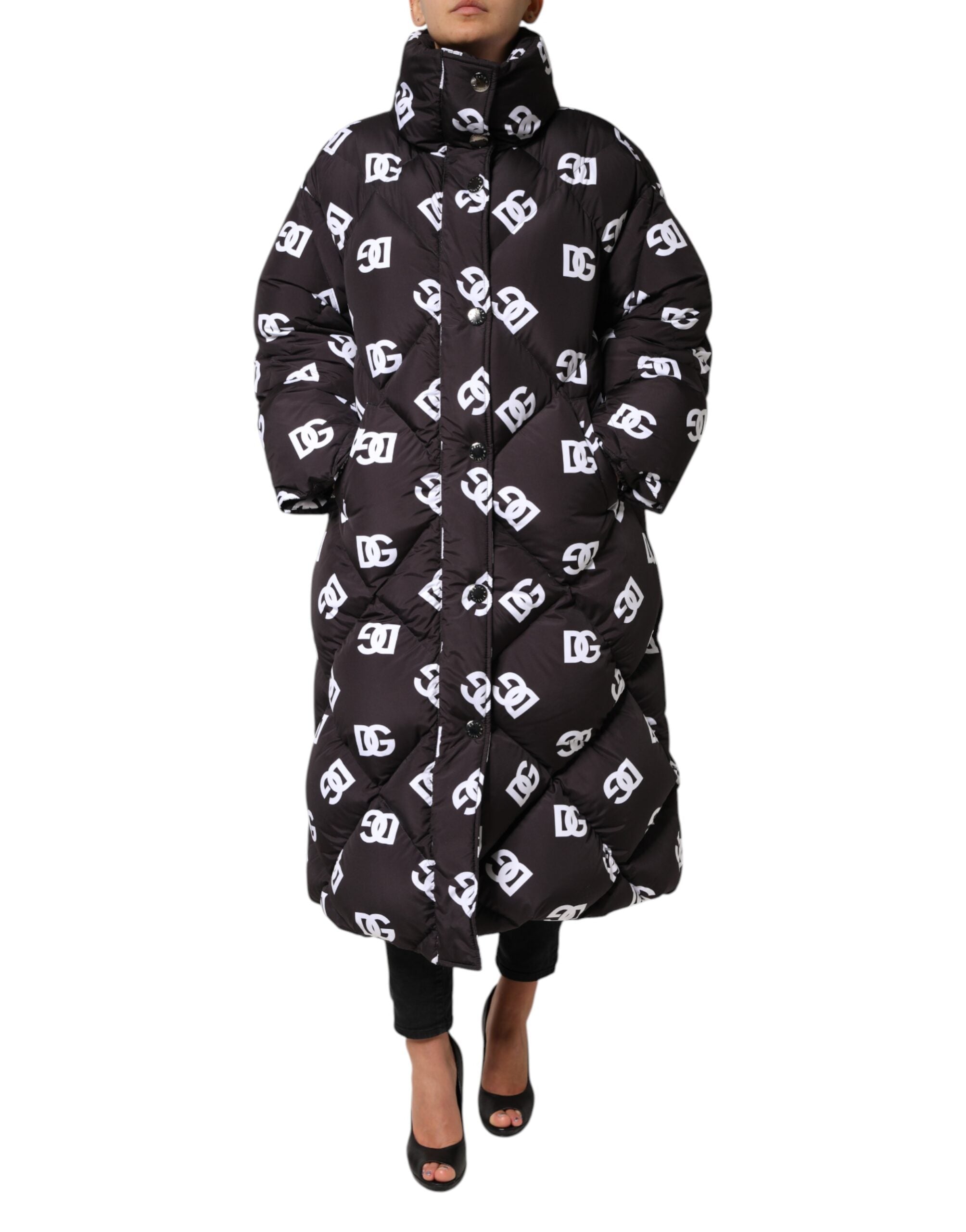 Black DG Mania Puffer Quilted Long Coat Jacket - ventzia