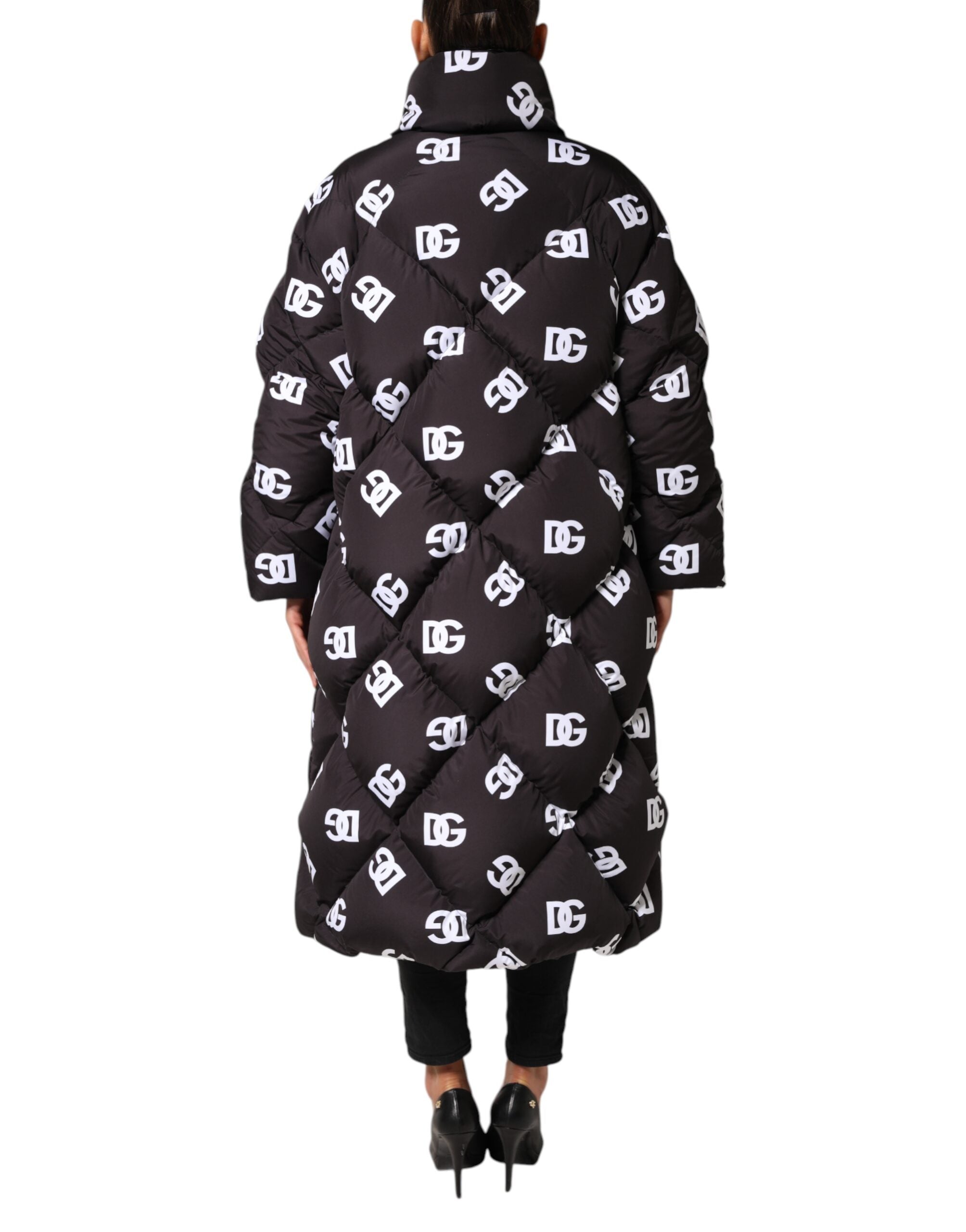 Black DG Mania Puffer Quilted Long Coat Jacket - ventzia