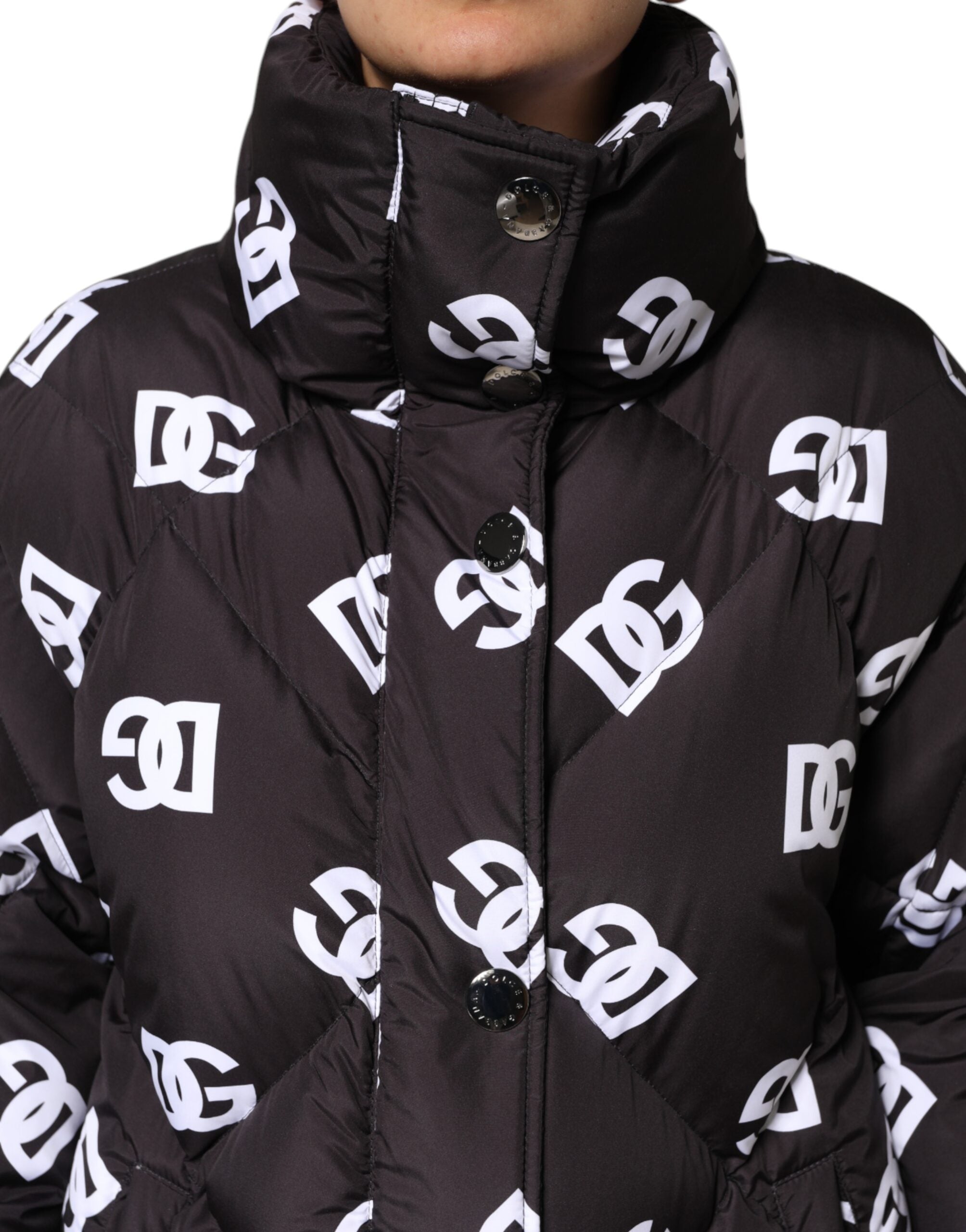 Black DG Mania Puffer Quilted Long Coat Jacket - ventzia