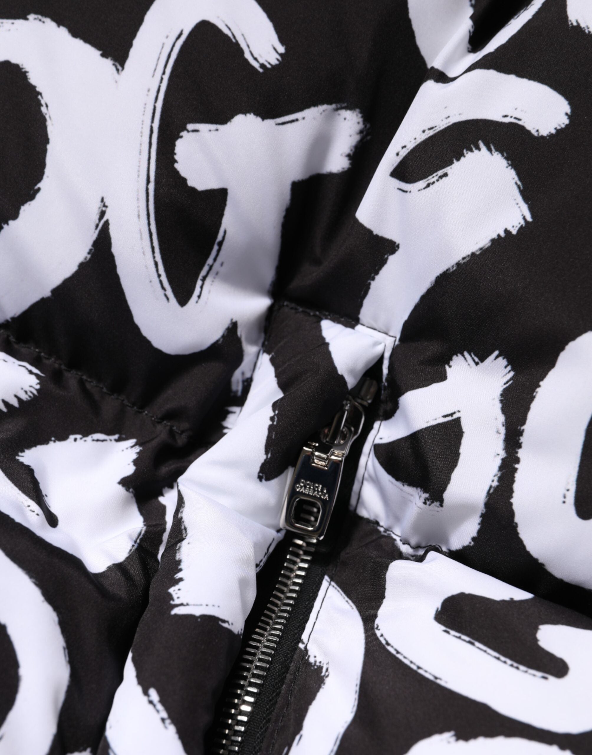 Black White DG Mania Hooded Long Coat Jacket - ventzia