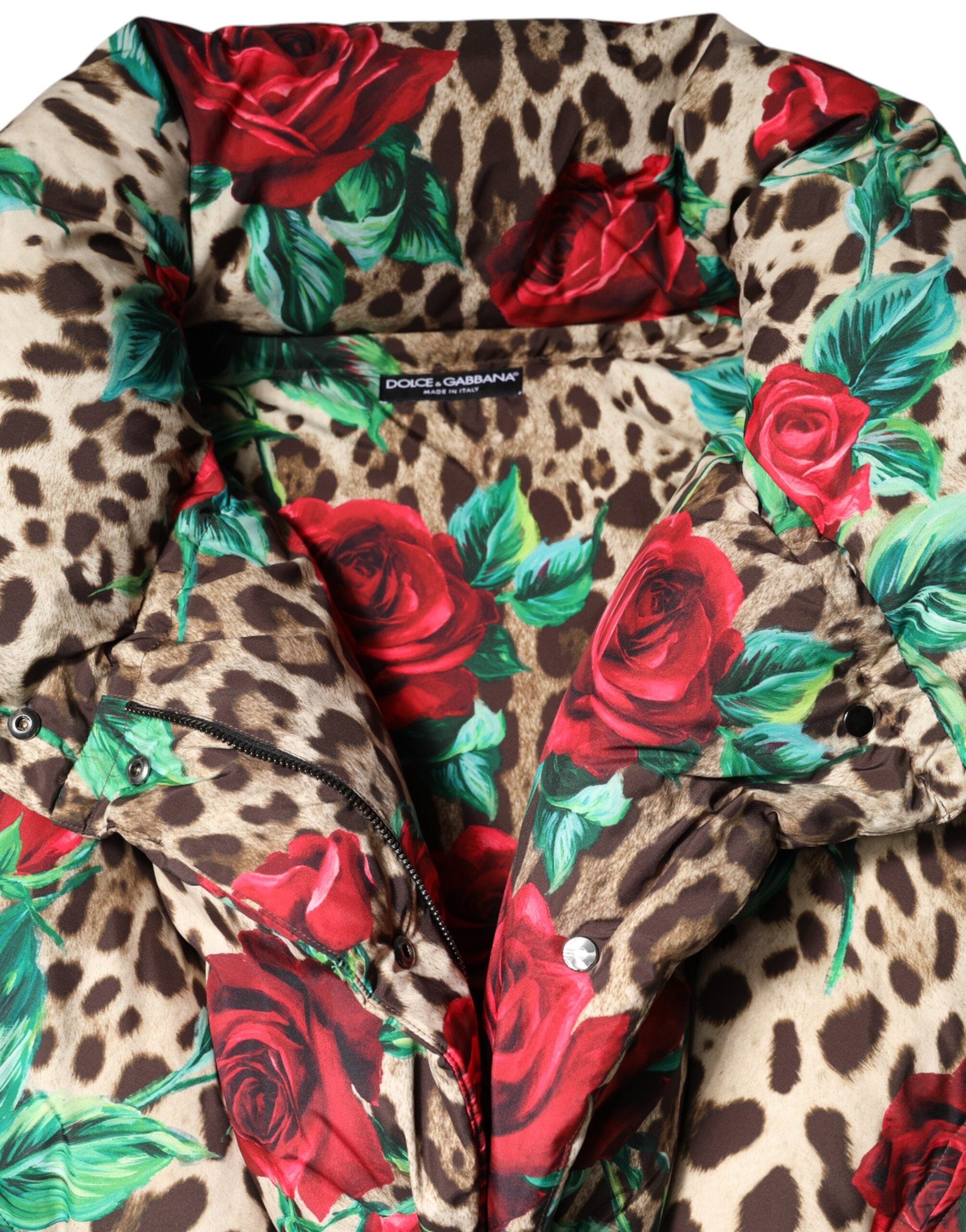 Multicolor Leopard Rose Puffer Quilted Jacket - ventzia