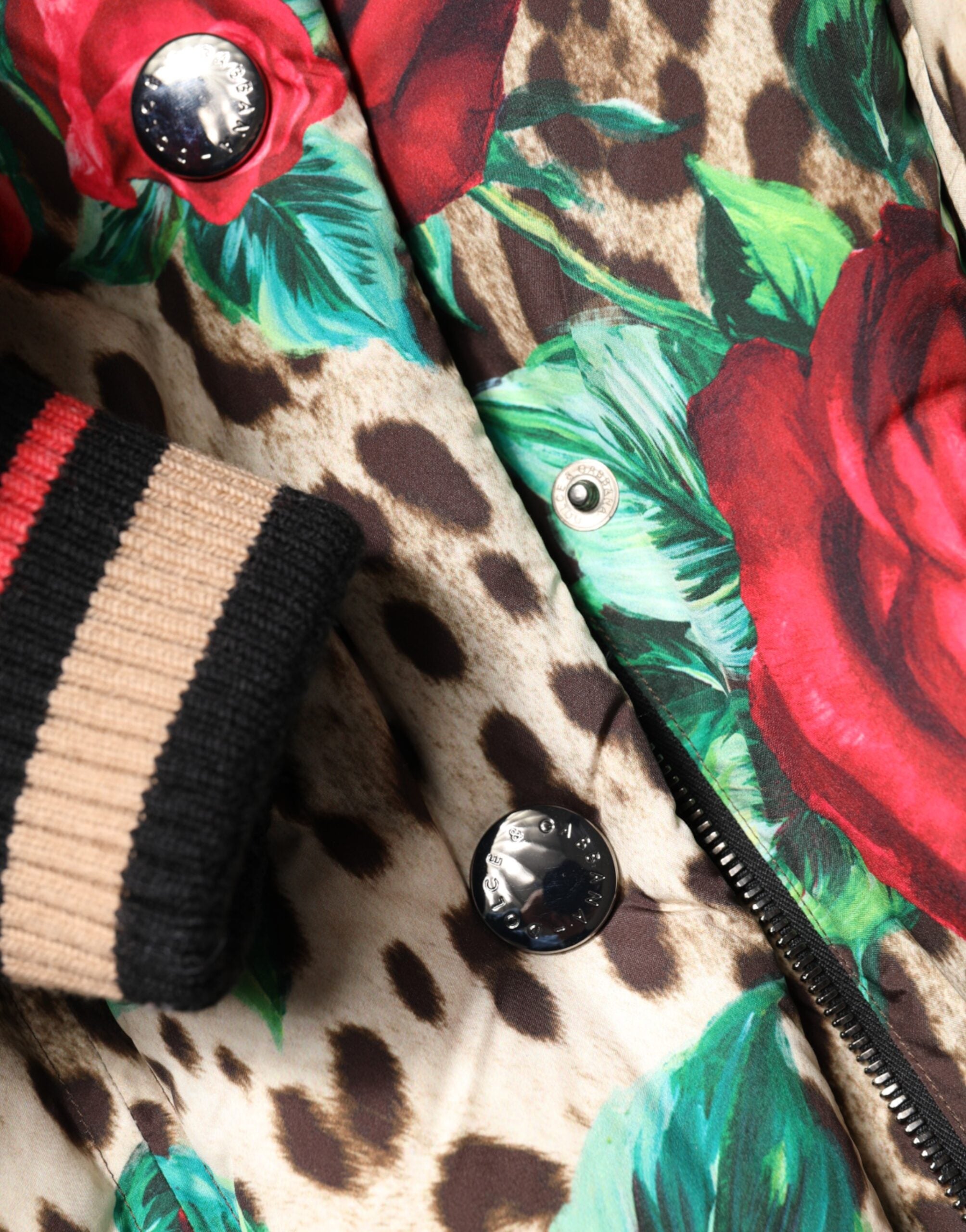 Multicolor Leopard Rose Puffer Quilted Jacket - ventzia
