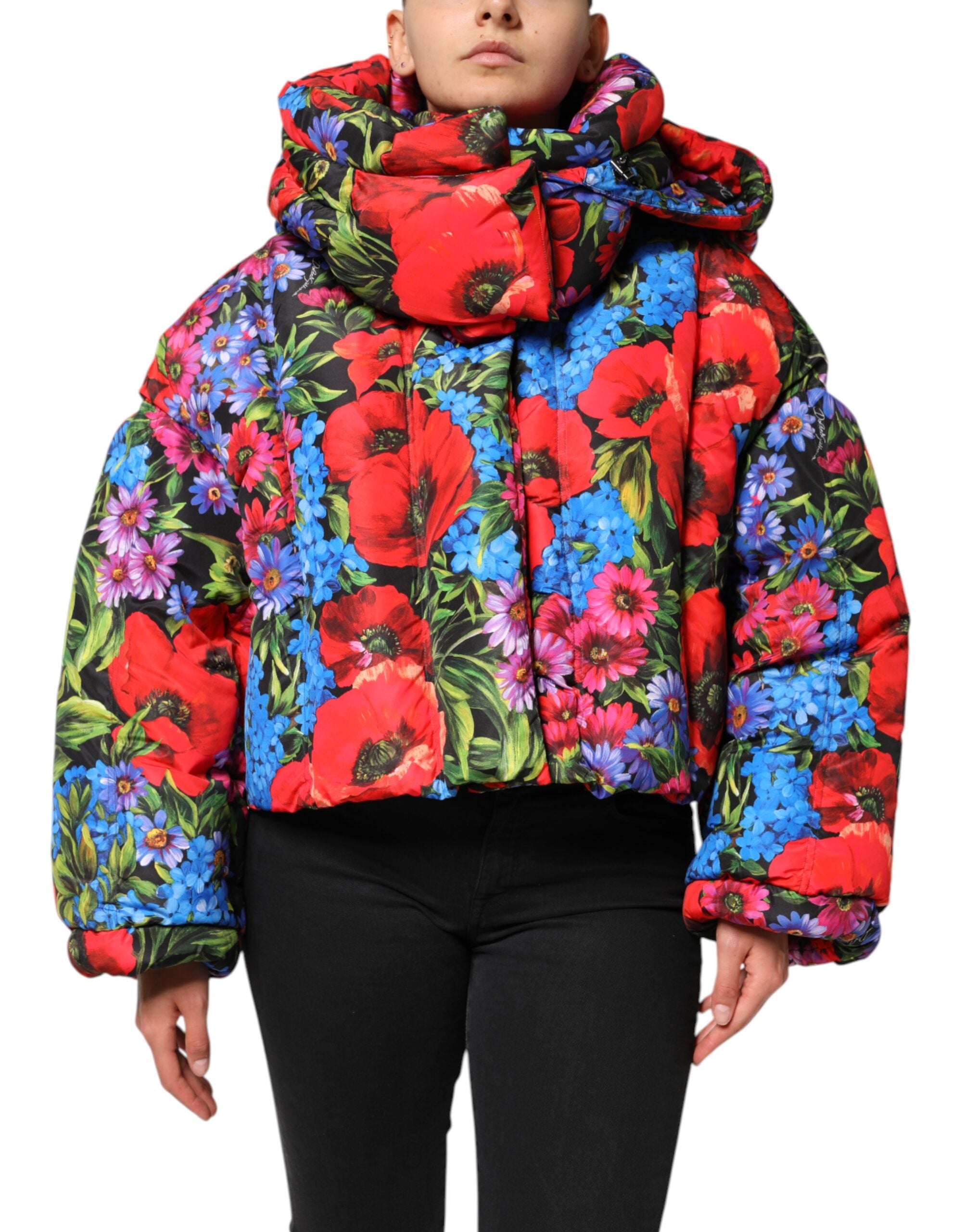 Multicolor Floral Hooded Puffer Coat Jacket - ventzia