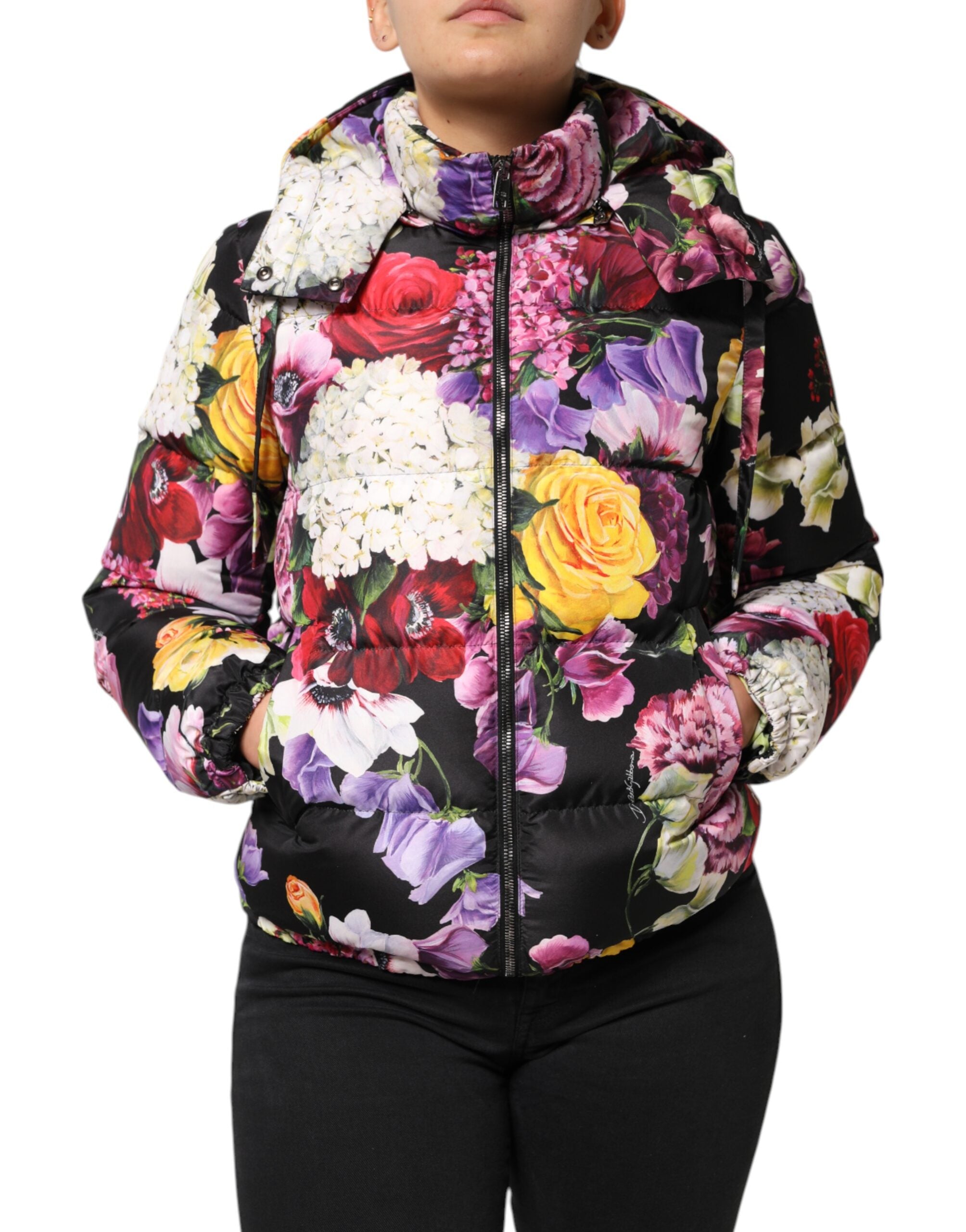 Multicolor Floral Hooded Puffer Quilted Jacket - ventzia