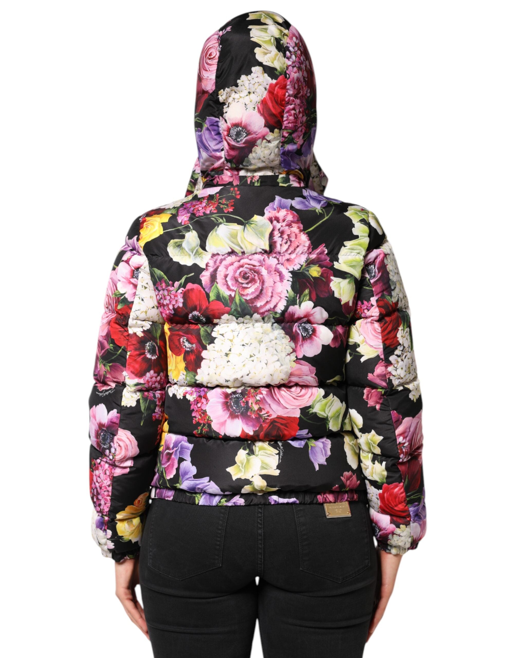 Multicolor Floral Hooded Puffer Quilted Jacket - ventzia