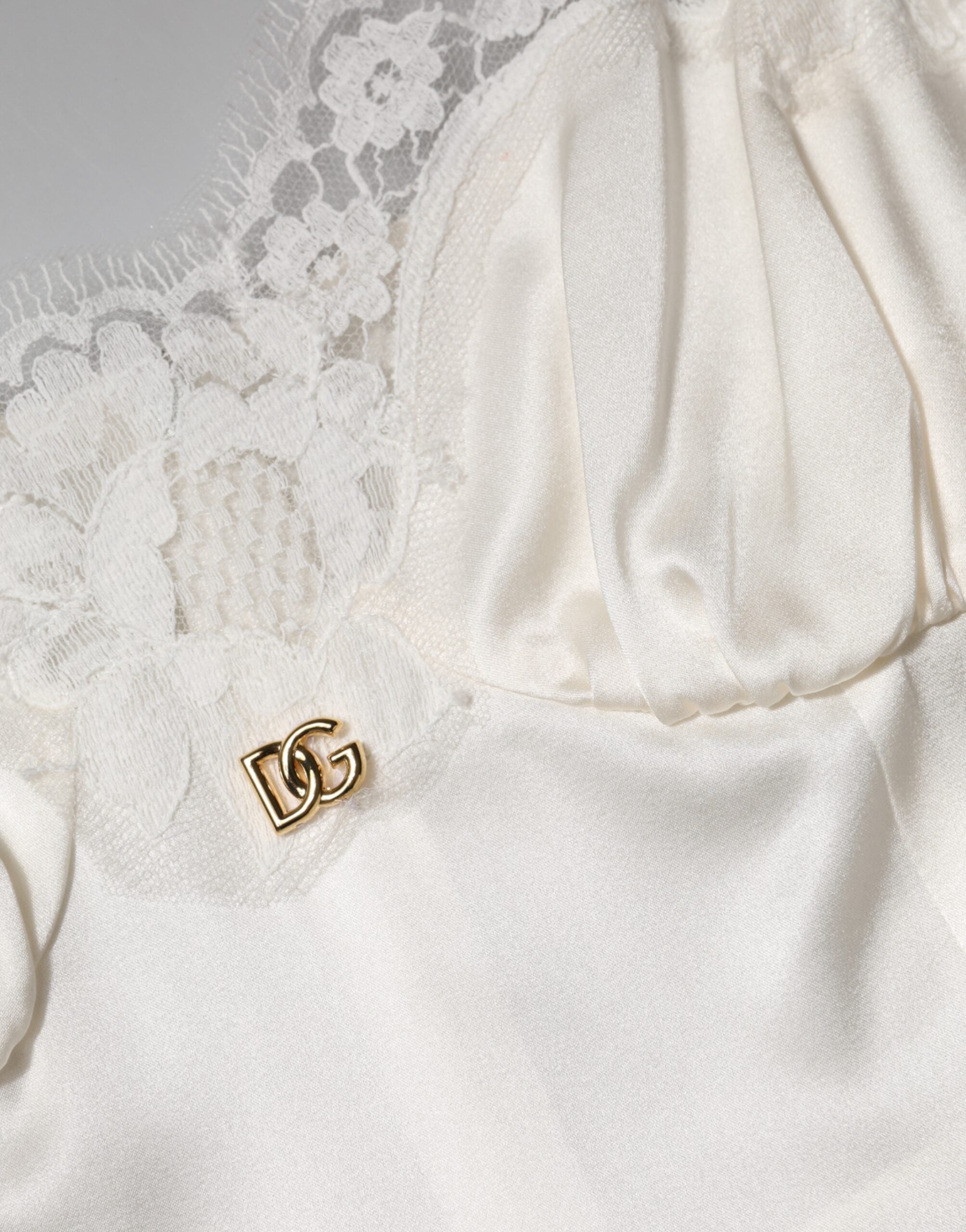 White Lace DG Logo Silk Dress Sleepwear - ventzia