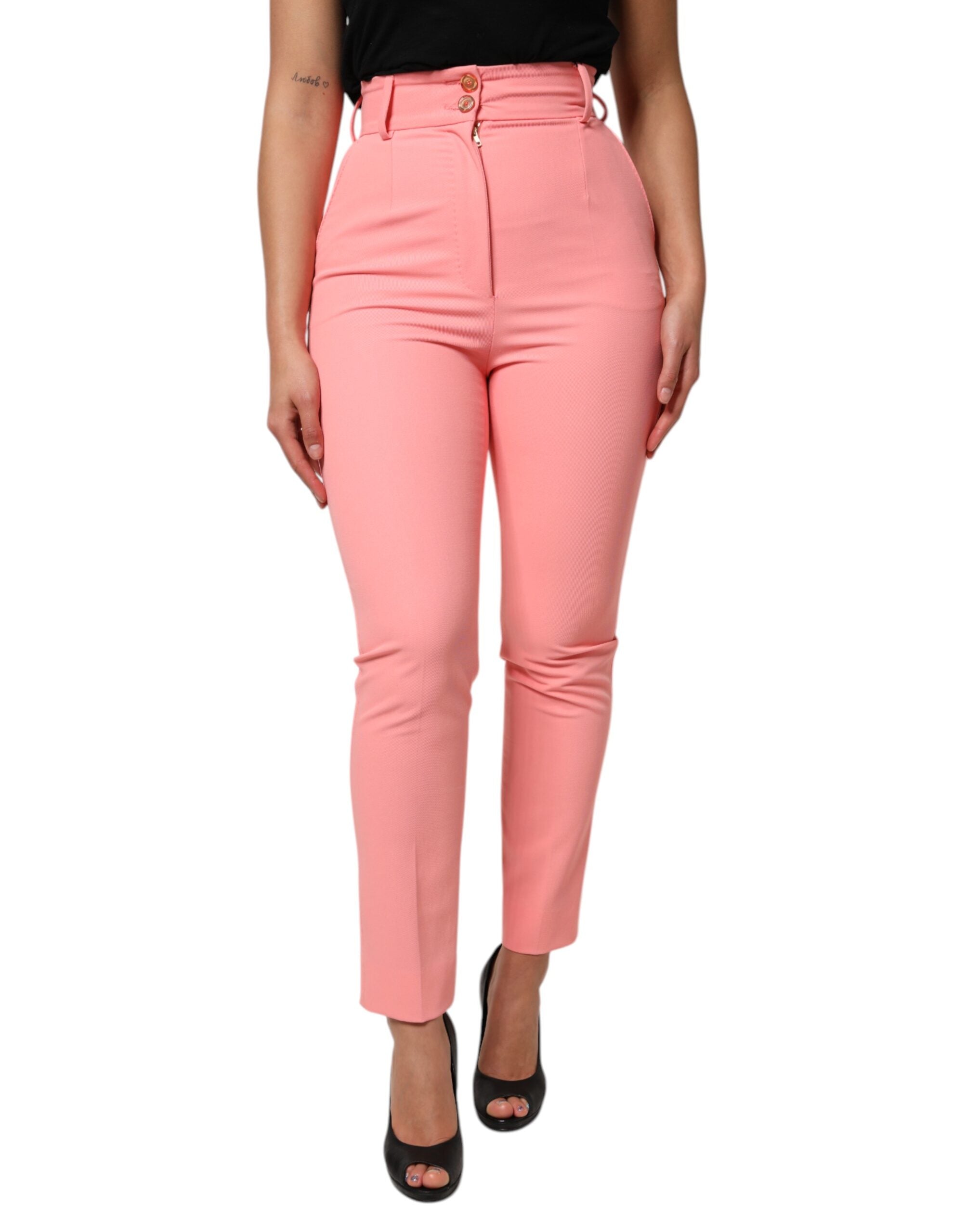 Pink High Waist Dress Tapered Pants - ventzia