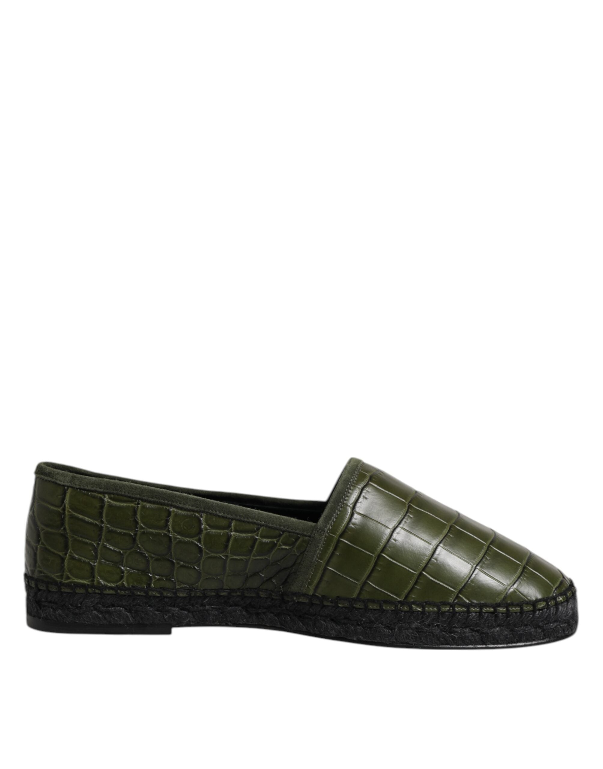 Green Exotic Leather Espadrilles Slip On Shoes - ventzia