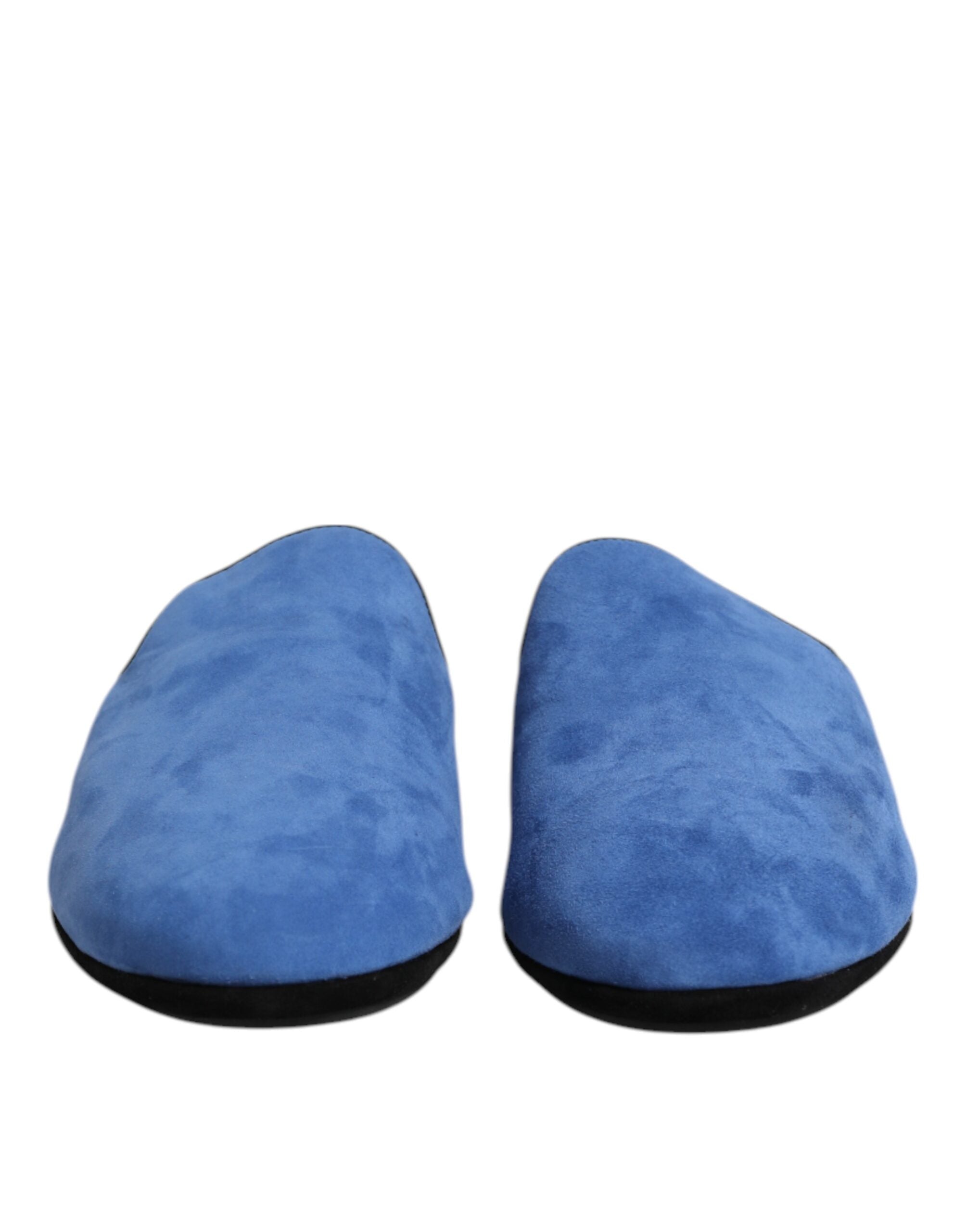Blue Suede Capra Slides Flat Slipper Shoes - ventzia