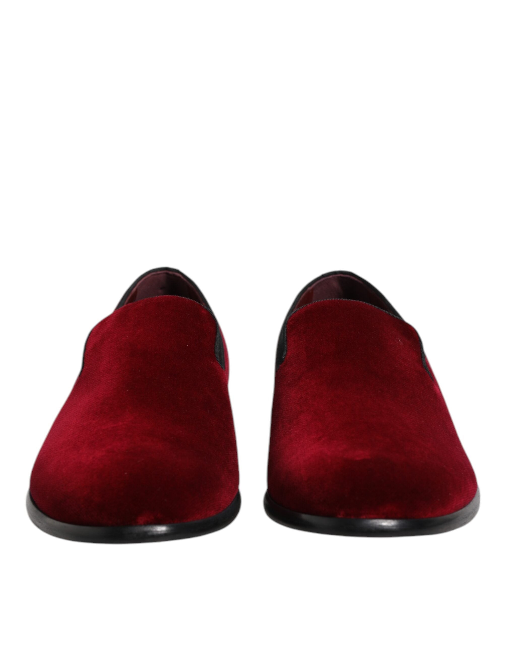 Red Cotton Velvet Slip On Loafers Formal Shoes - ventzia