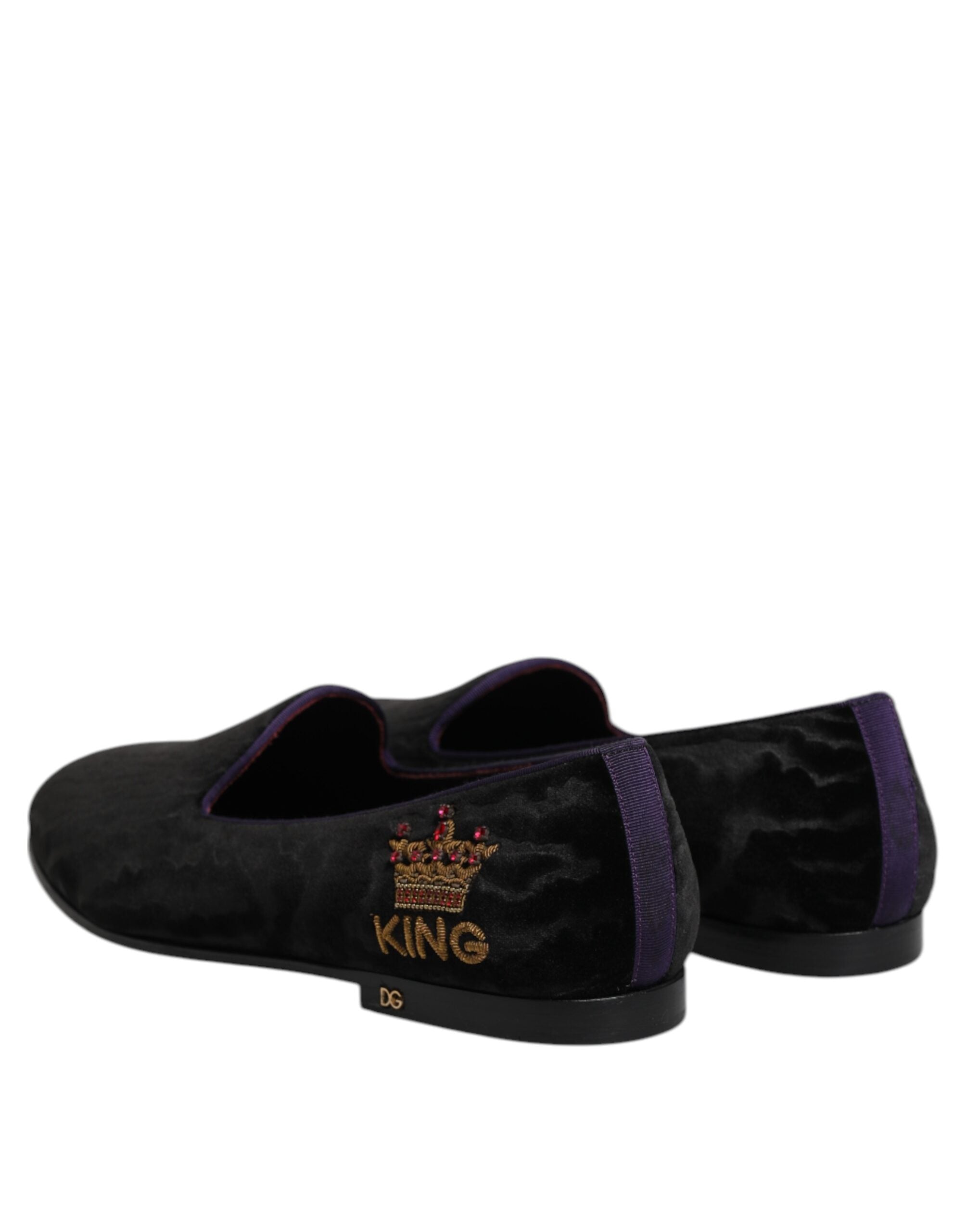 Black DG Crown Embroidery Loafers Slip On Shoes - ventzia