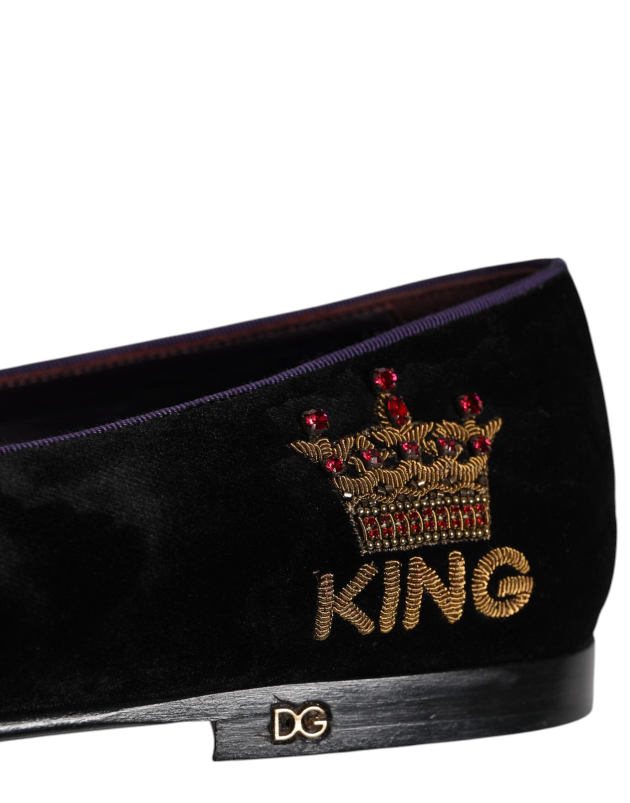 Black DG Crown Embroidery Loafers Slip On Shoes - ventzia