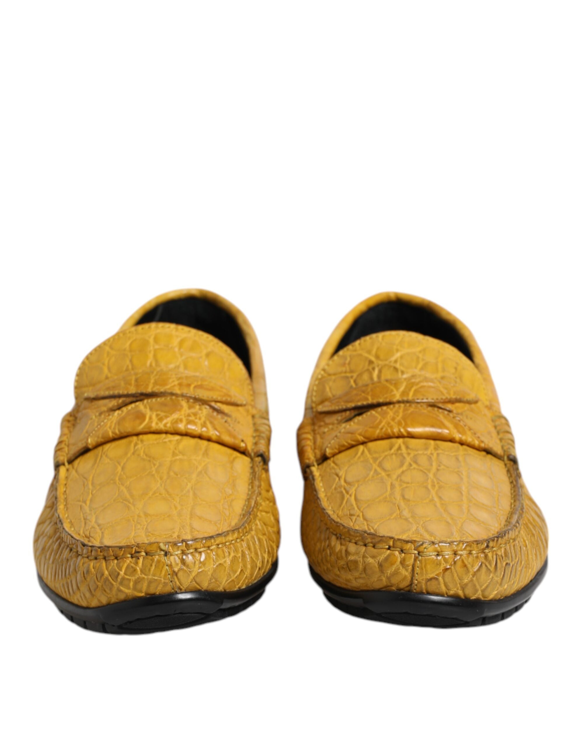 Yellow Exotic Leather Loafers Slip On Shoes - ventzia