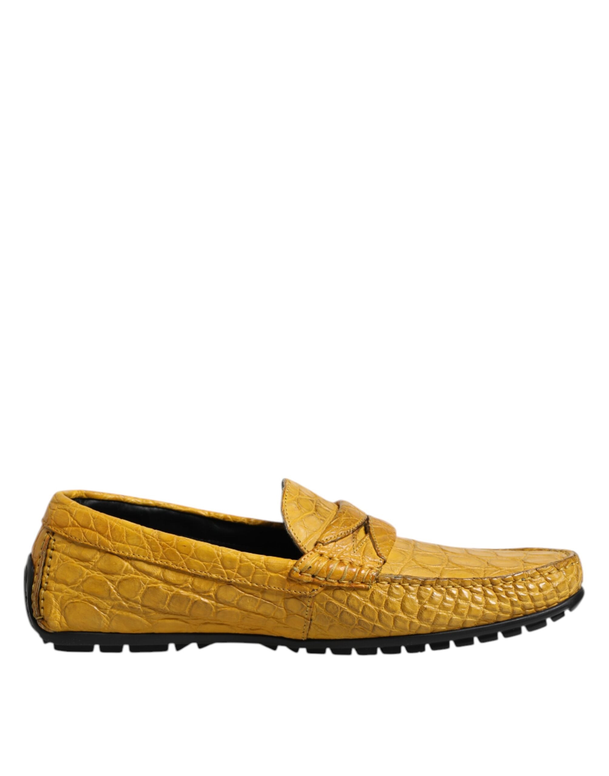 Yellow Exotic Leather Loafers Slip On Shoes - ventzia