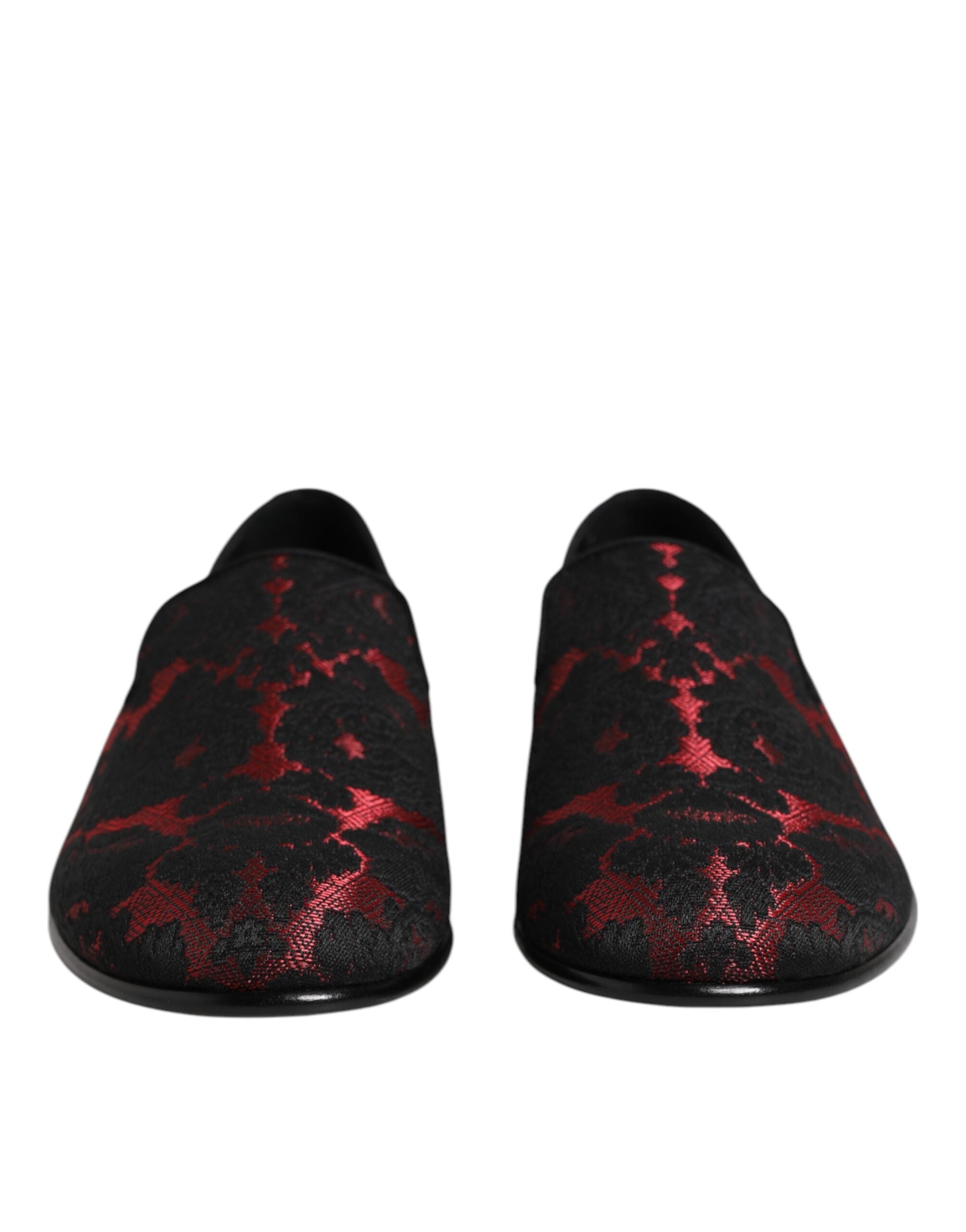 Red Black Jacquard Slip On Men Loafers Shoes - ventzia