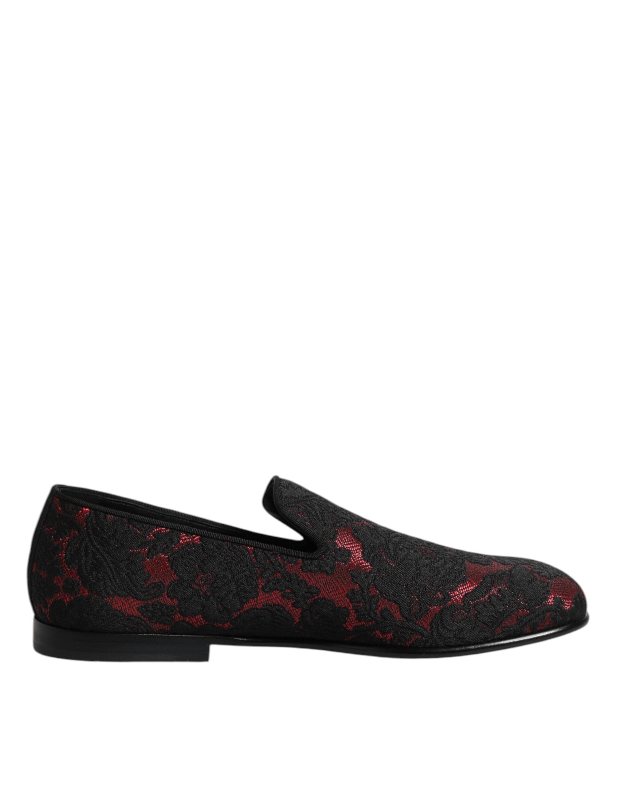 Red Black Jacquard Slip On Men Loafers Shoes - ventzia