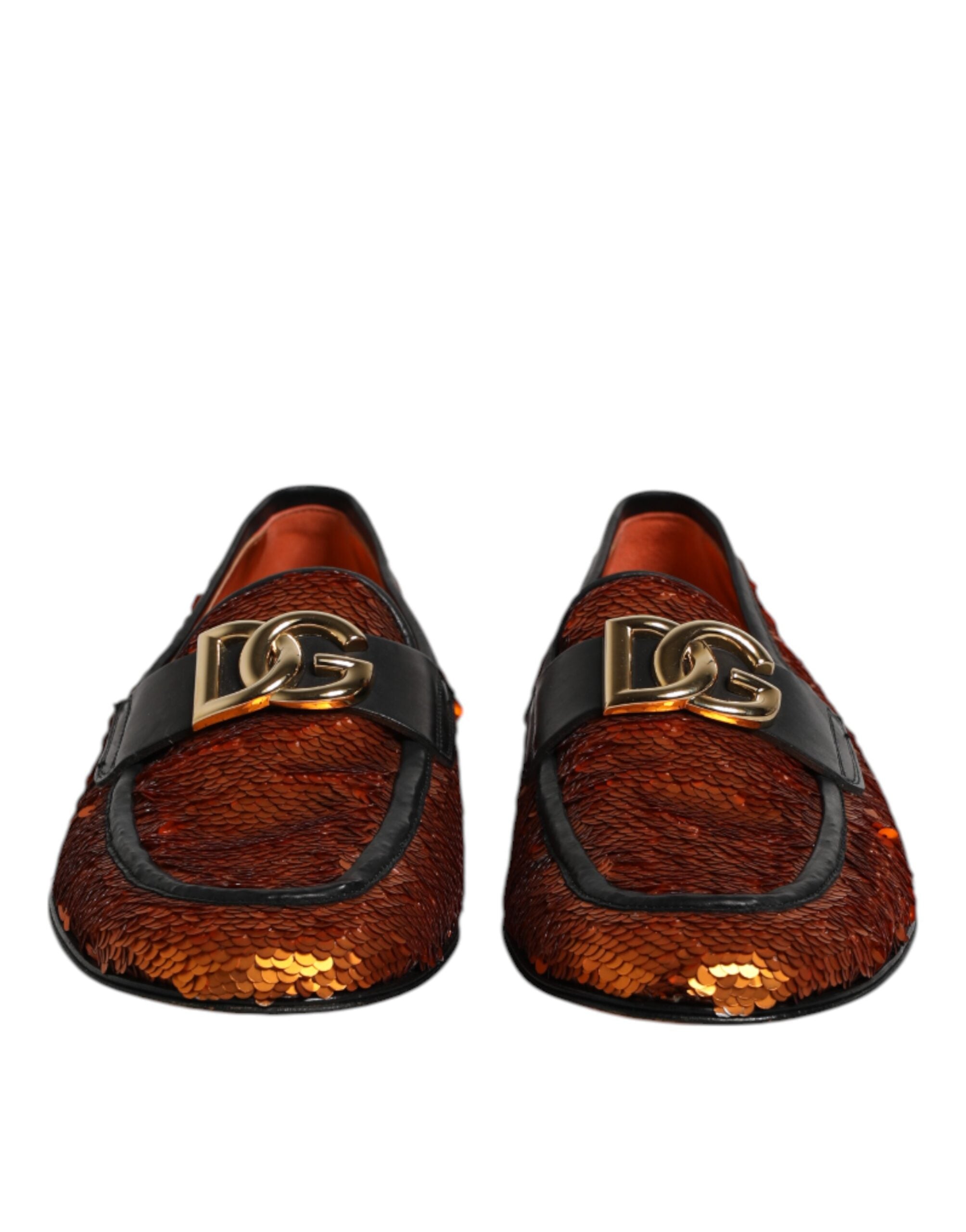 Orange Sequin Embellished Men Loafers Shoes - ventzia