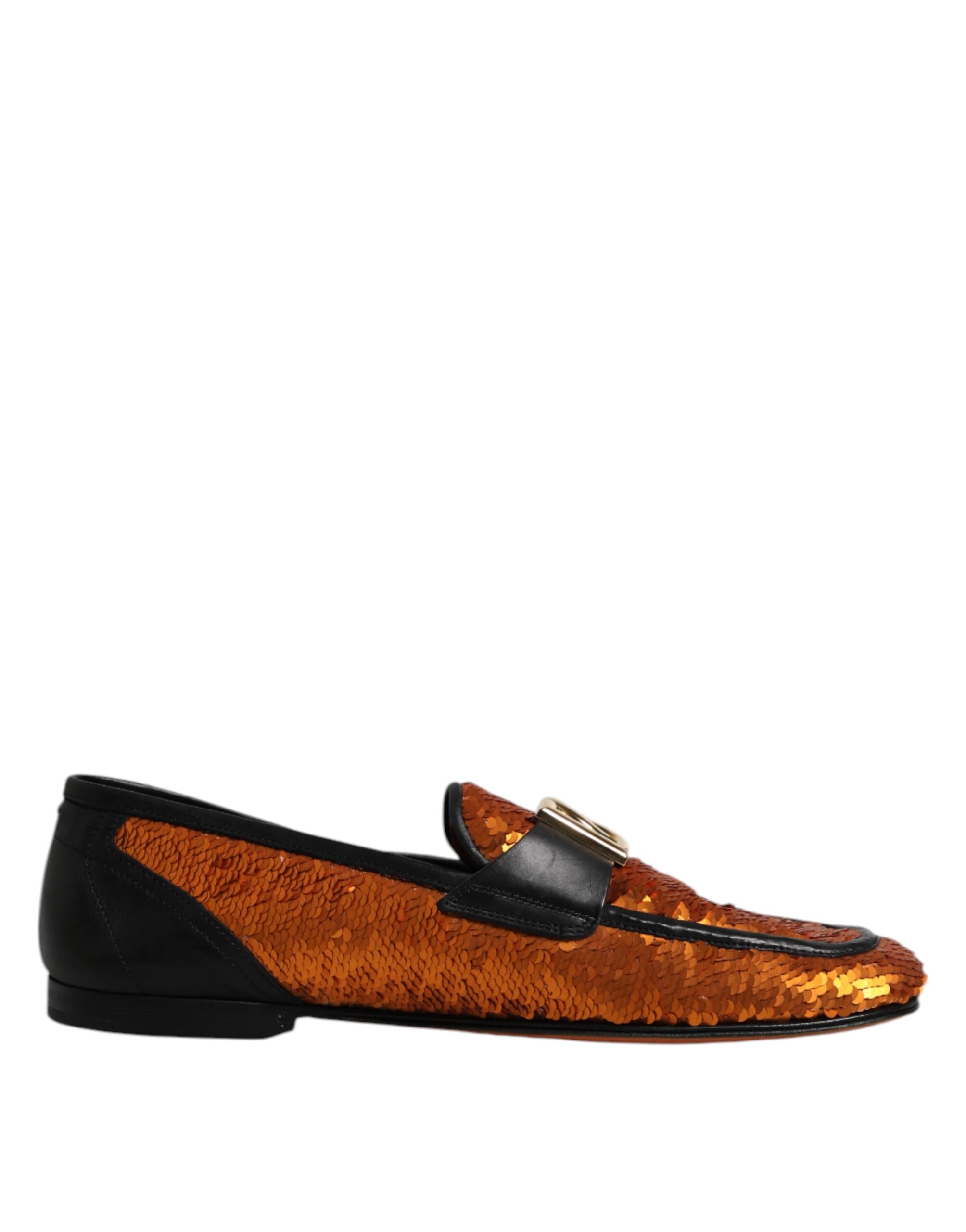 Orange Sequin Embellished Men Loafers Shoes - ventzia