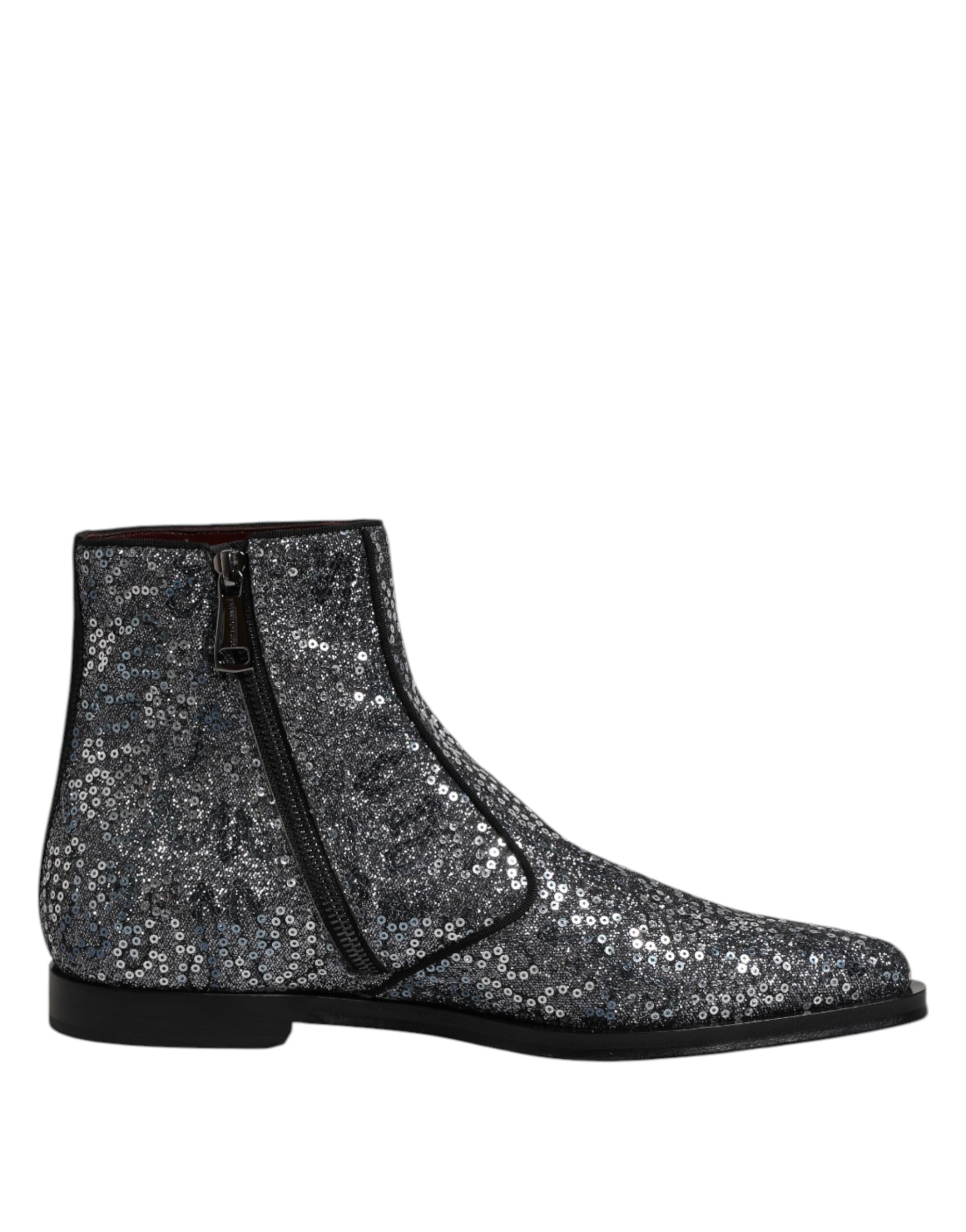 Dark Gray Cotton Sequined Chelsea Boots Shoes - ventzia