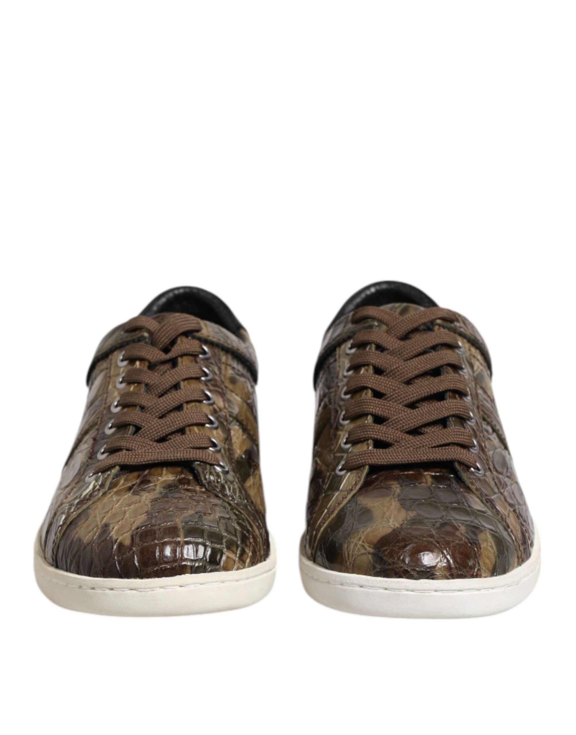 Brown Exotic Leather Low Top Sneakers Shoes - ventzia